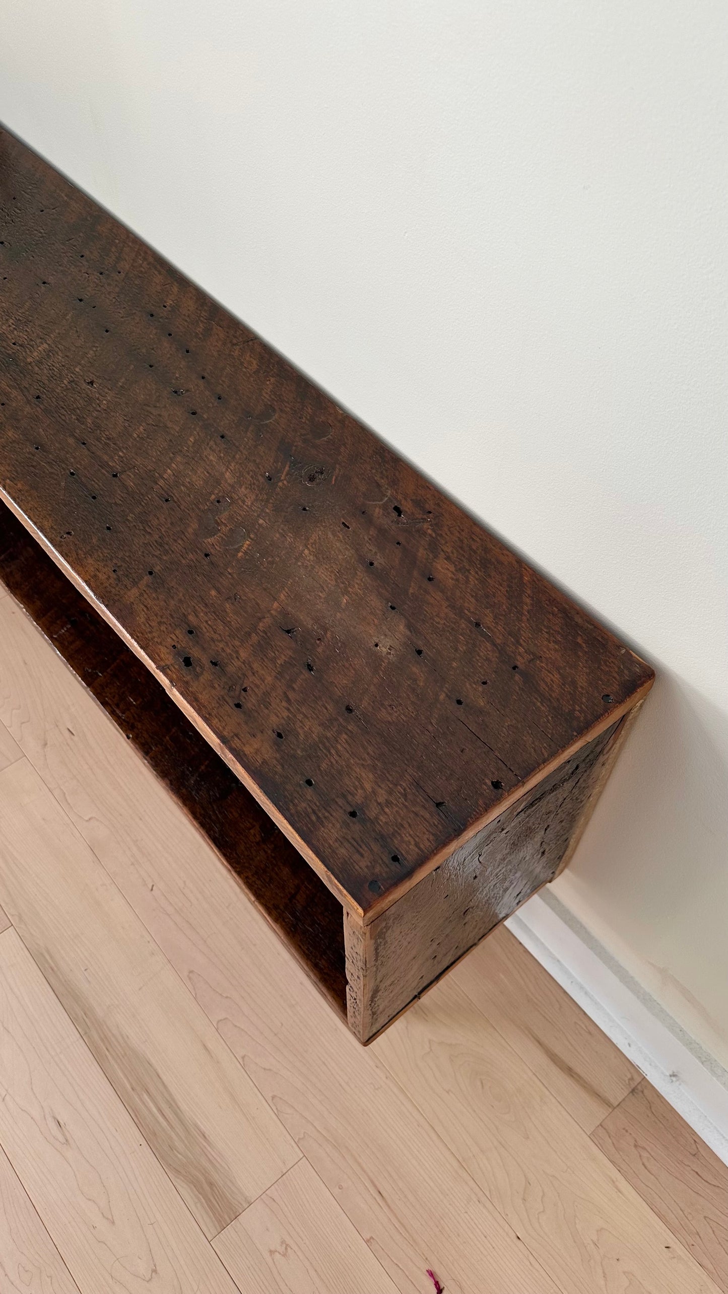 4 1/2’ L Rustic Wood Media Stand on Pin Legs