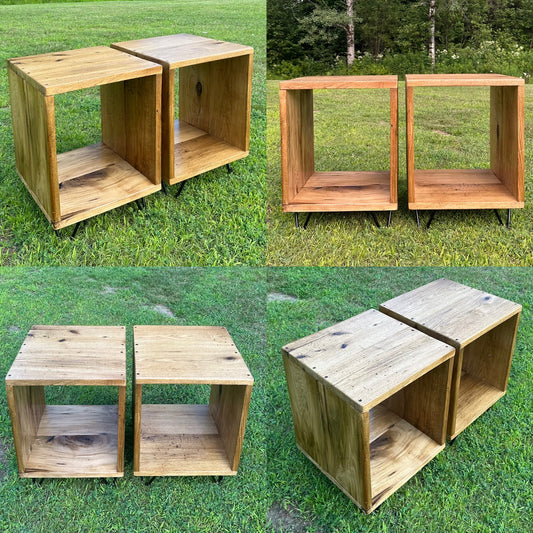 Rustic Wood Side Tables / Vinyl Storage Cubes