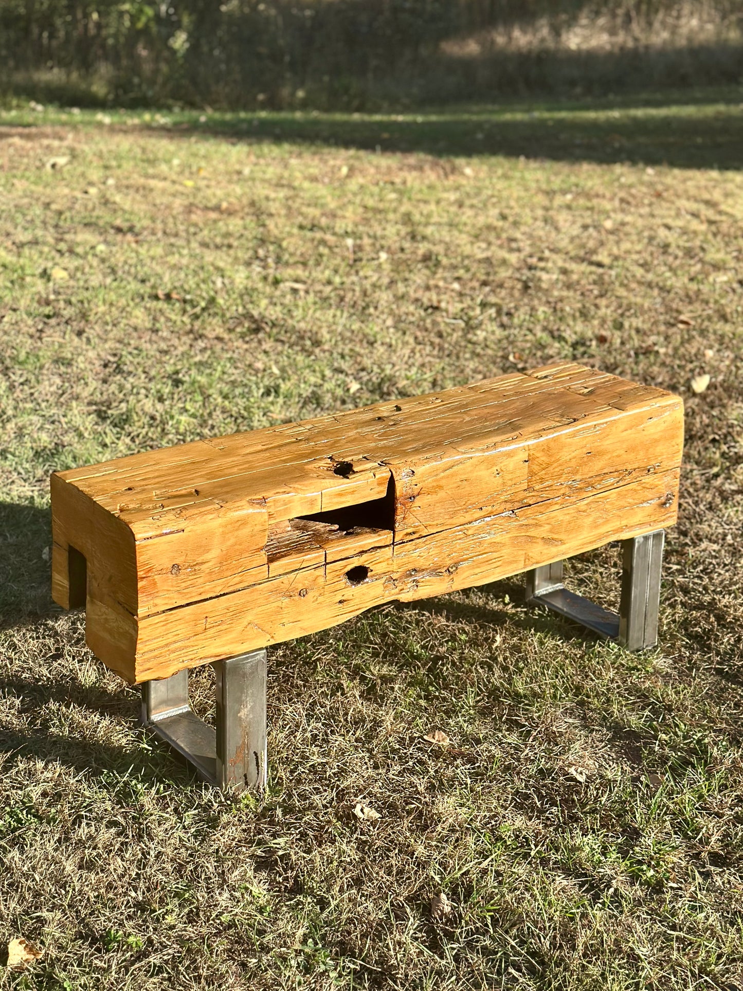3 1/2’ Rustic Reclaimed Barn Beam Bench
