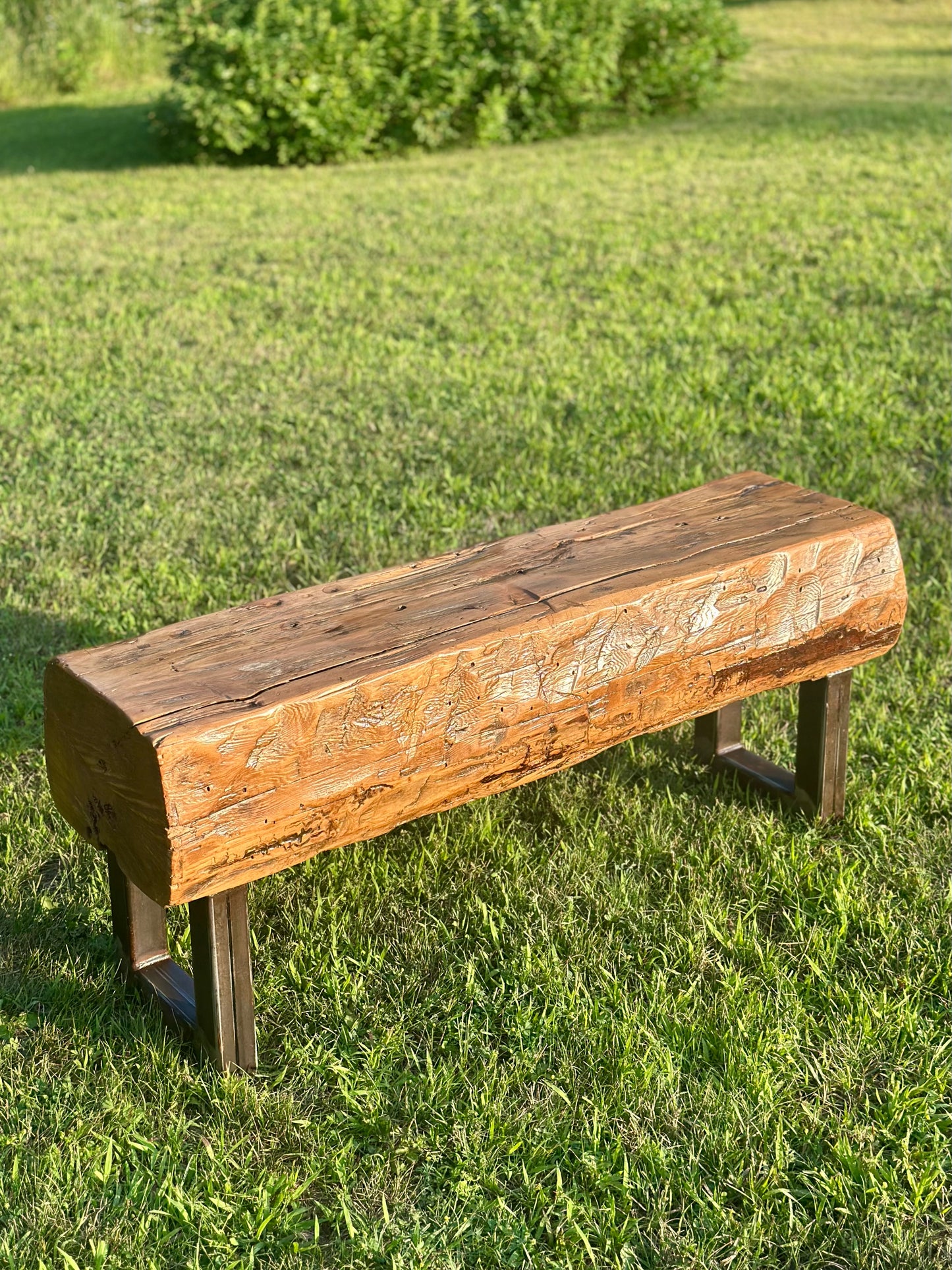 3 1/2’ L Rustic Reclaimed Barn Wood Beam Bench