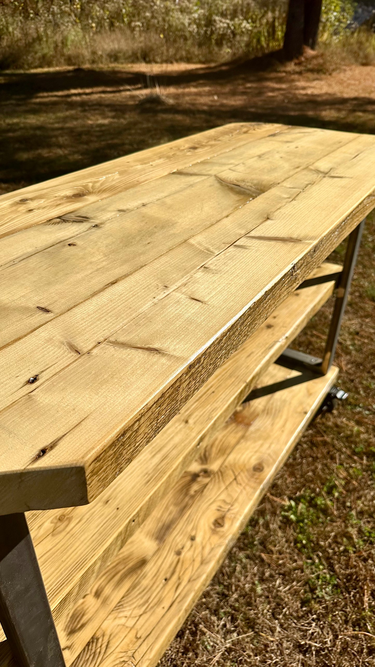 4 1/2’ L Rustic Reclaimed Wood + Steel Kitchen Island