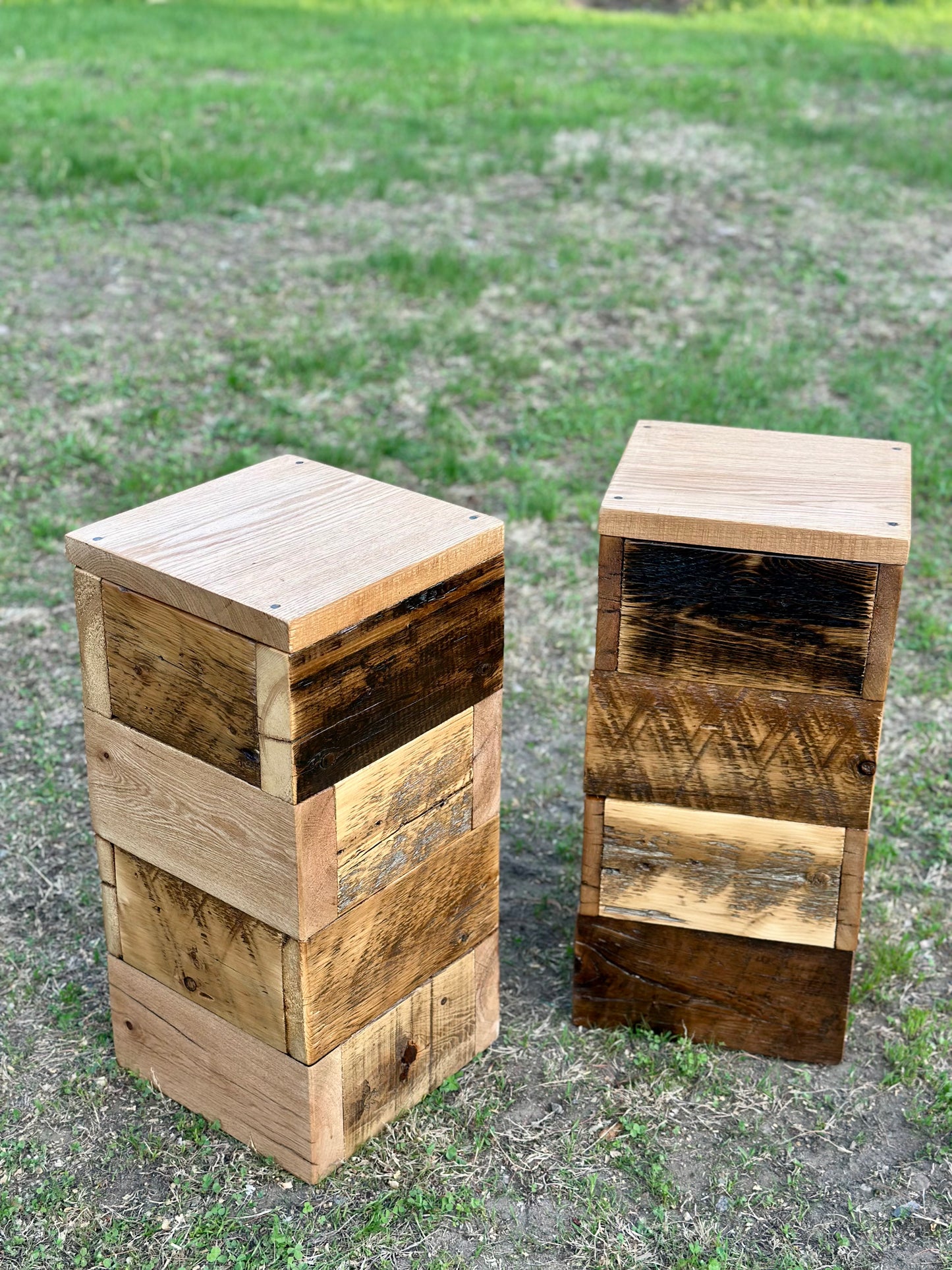 2 x Mixed Reclaimed Wood Stands / Tables