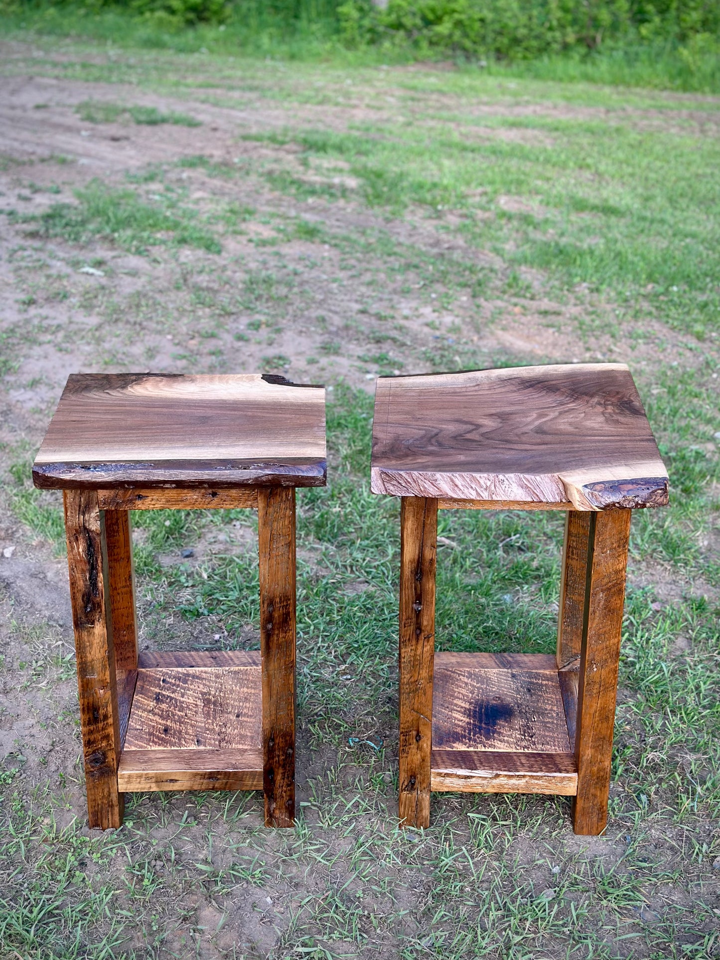 Set of 2 Rustic Wood Live Edge Tables / Night Stands