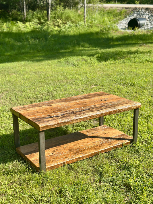 4' L Rustic Reclaimed Wood + Steel Coffee Table