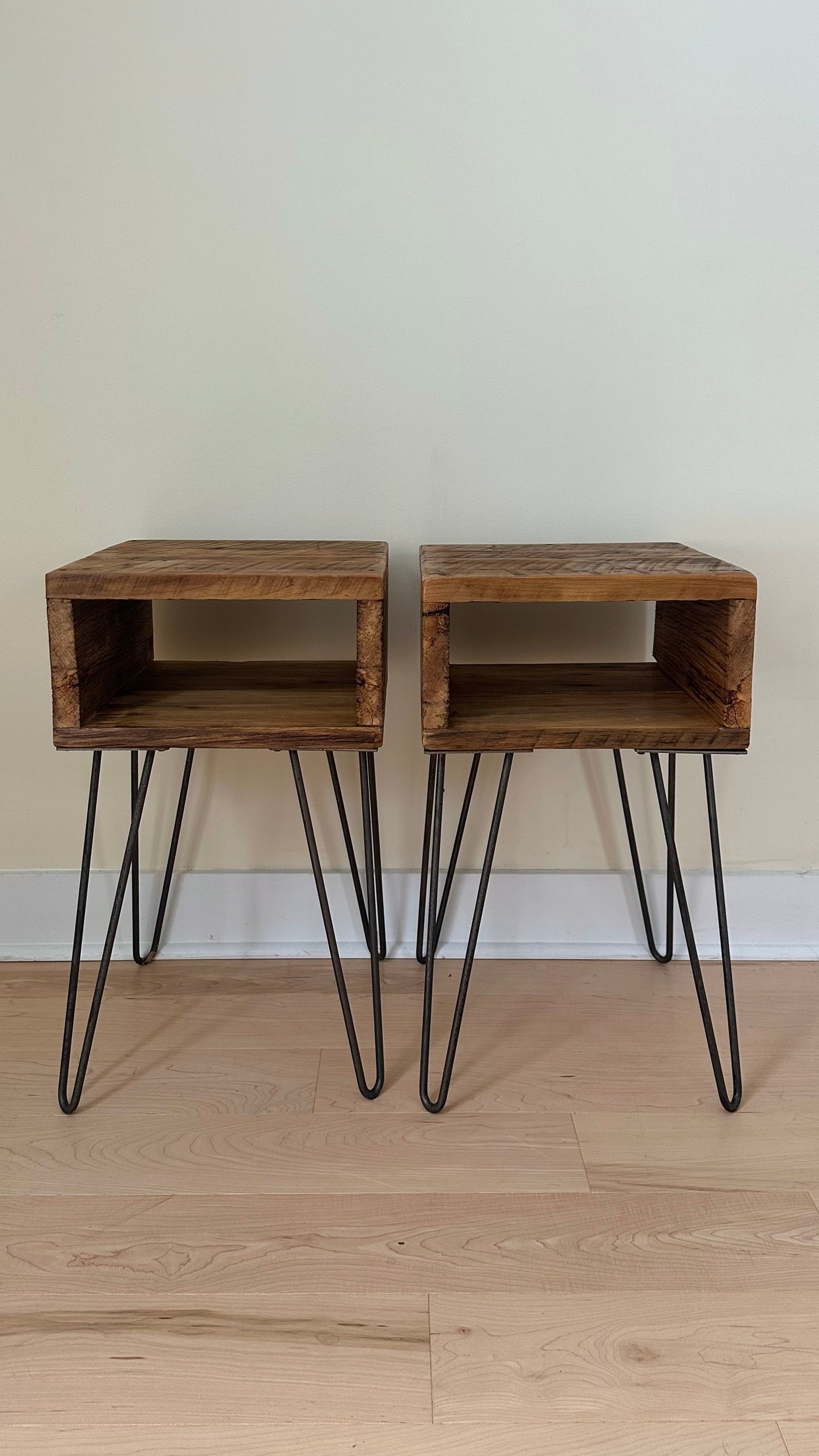 Set of 2 Rustic Reclaimed MCM Style Side / Night Tables