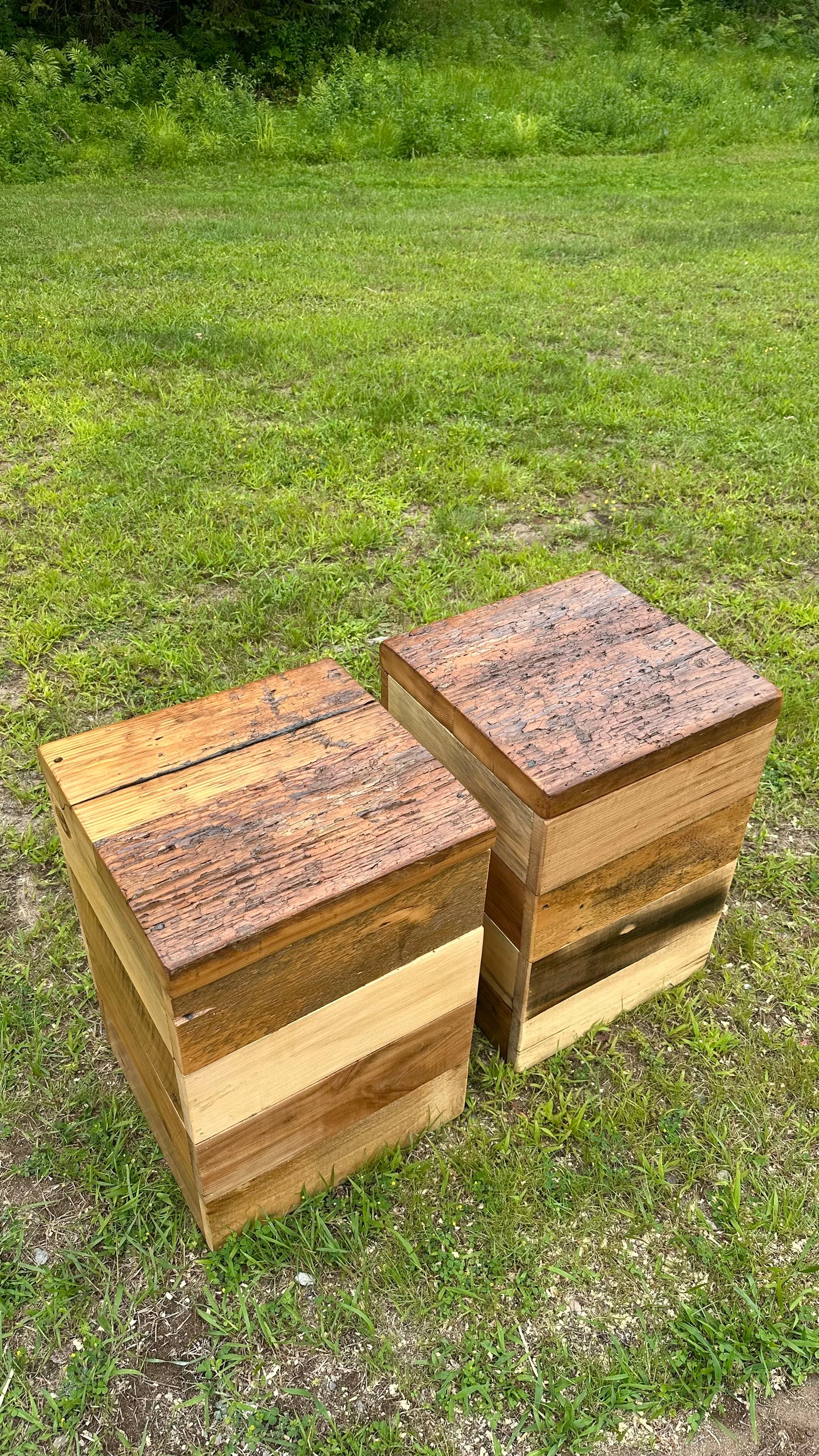 2 x Mixed Reclaimed Wood Tables / Stands