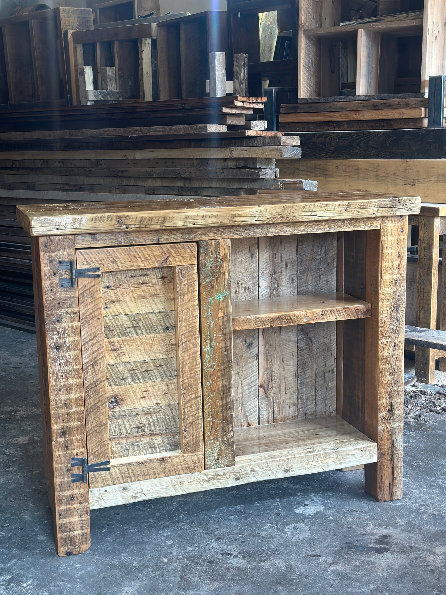 4 1/2’ L Rustic Reclaimed Wood Bar Cabinet