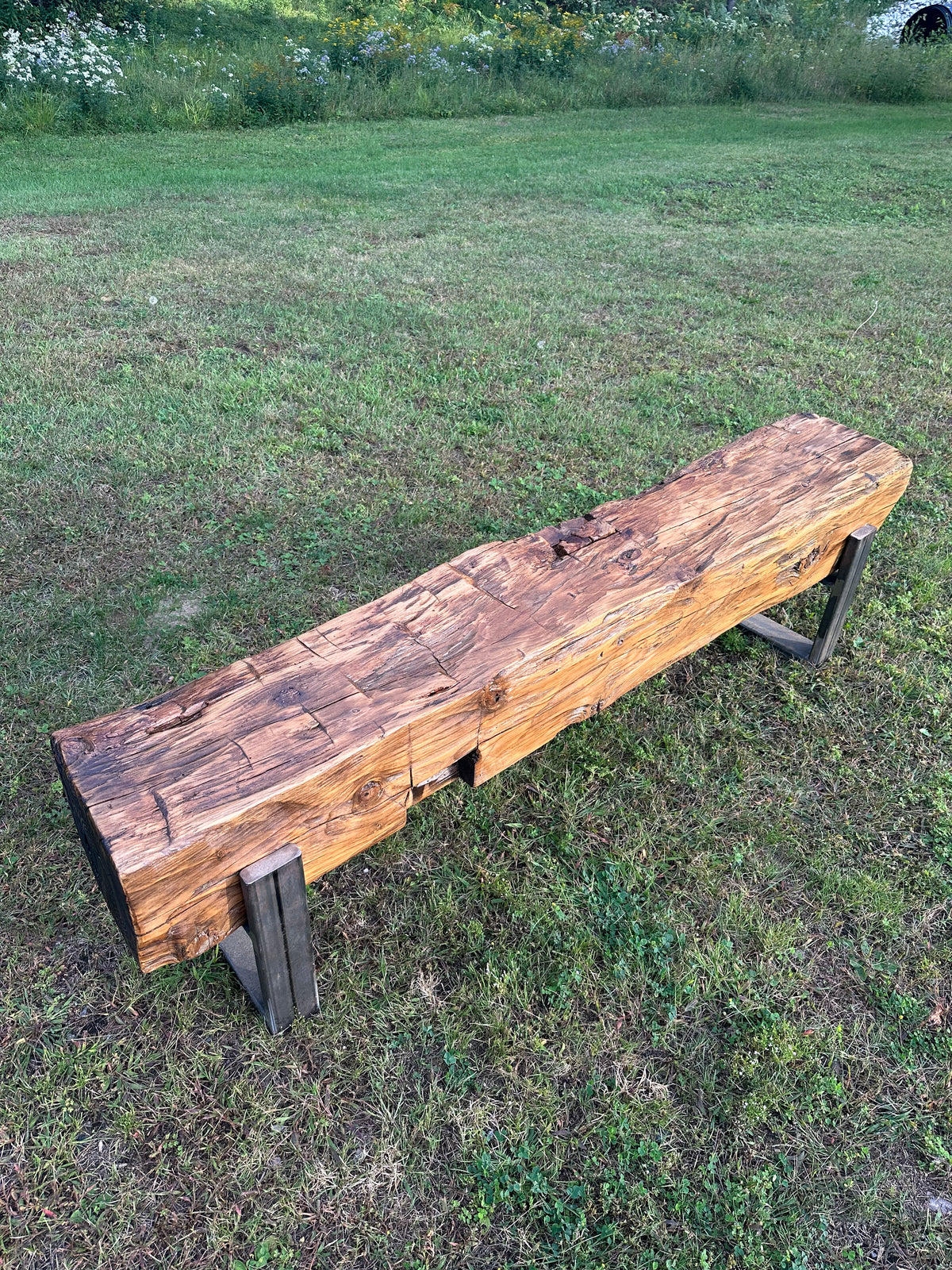 5' L Rustic Reclaimed Barn Wood Beam Bench