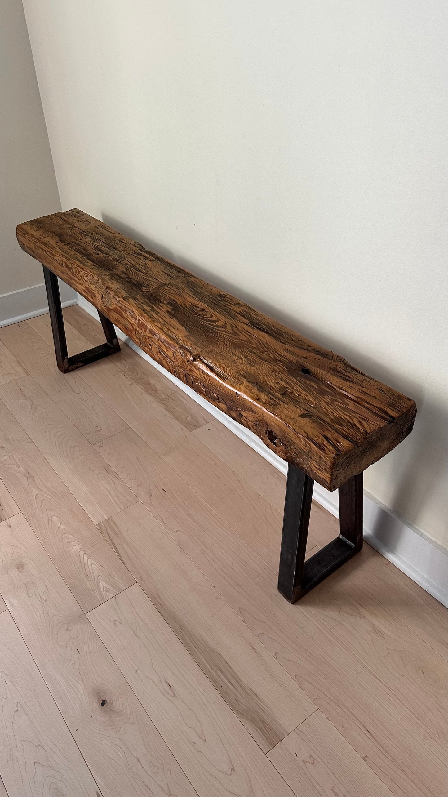 4 1/2’ Rustic Reclaimed Wood + Steel Bench