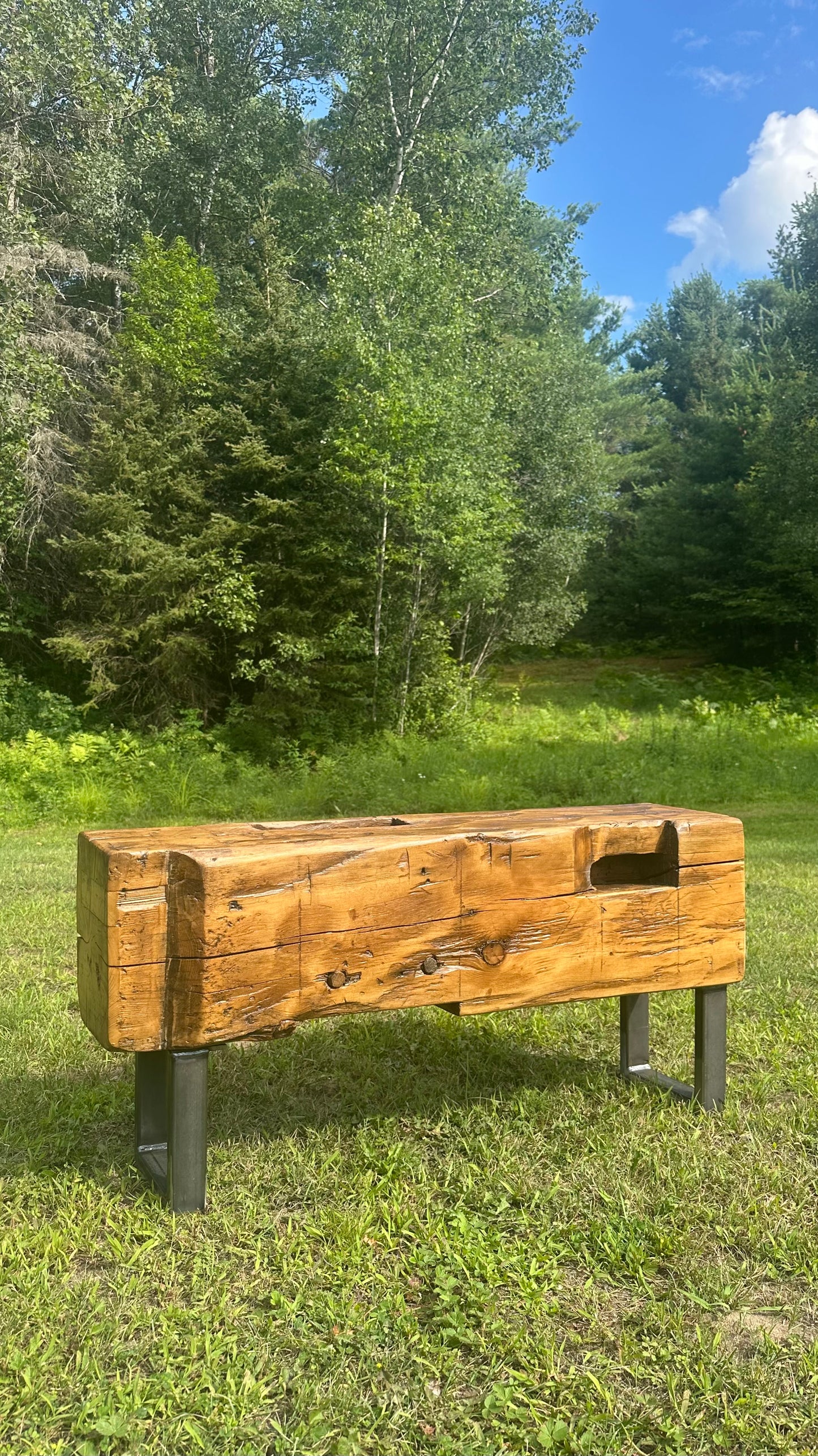 3.5' L Rustic Wood Beam Bench