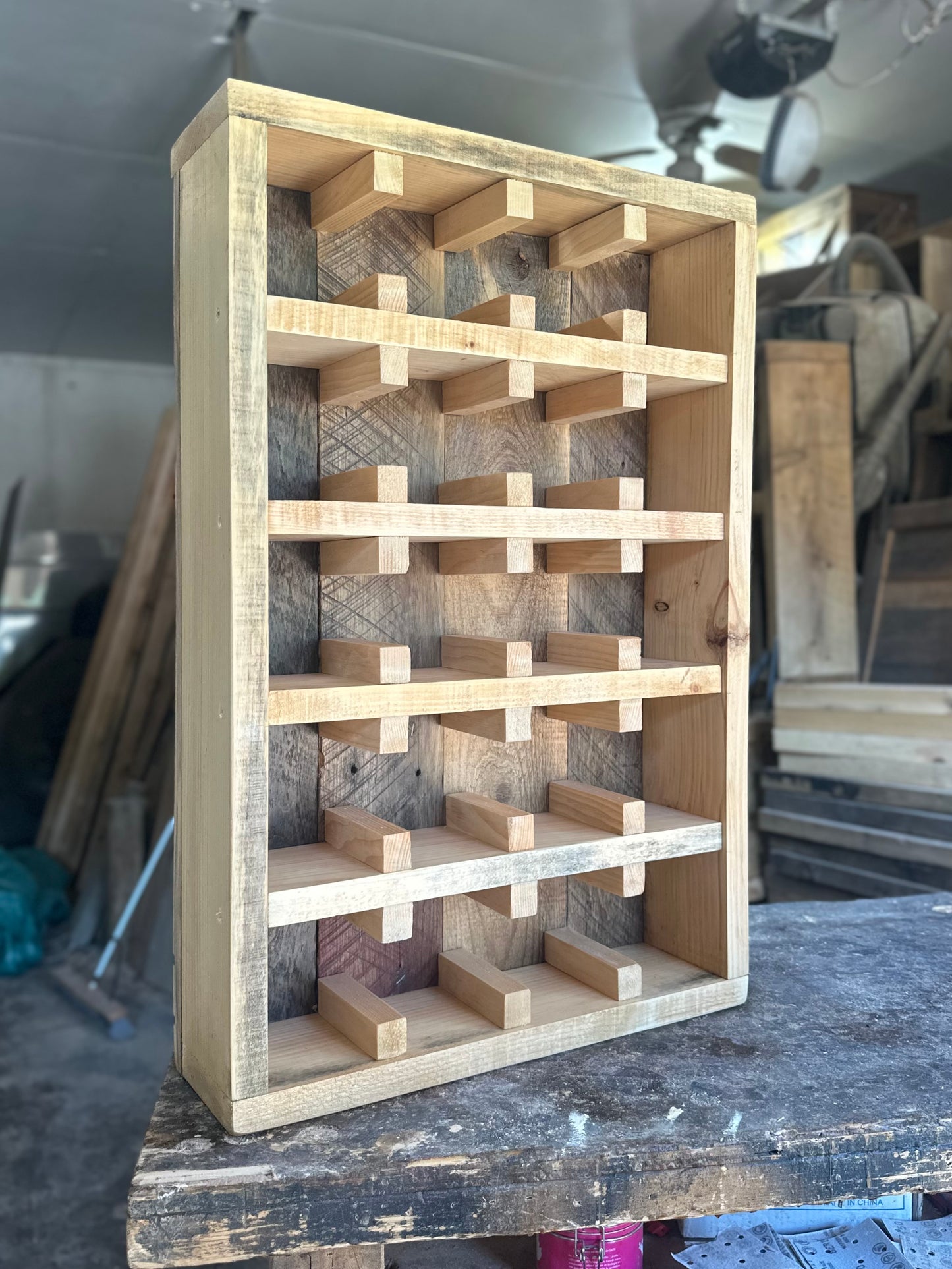20" L Rustic Wood Coffee Mug Shelf