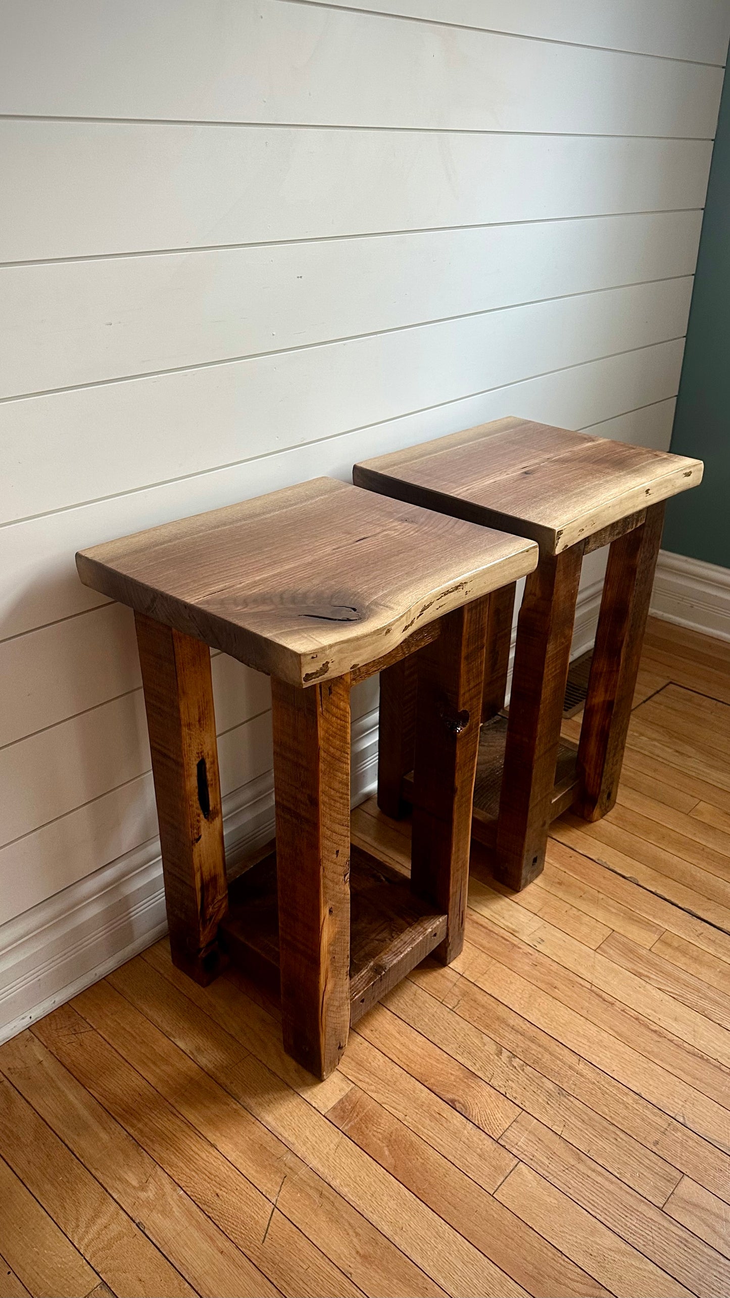 Set of 2 Live Edge Rustic Wood Tables / Night Stands