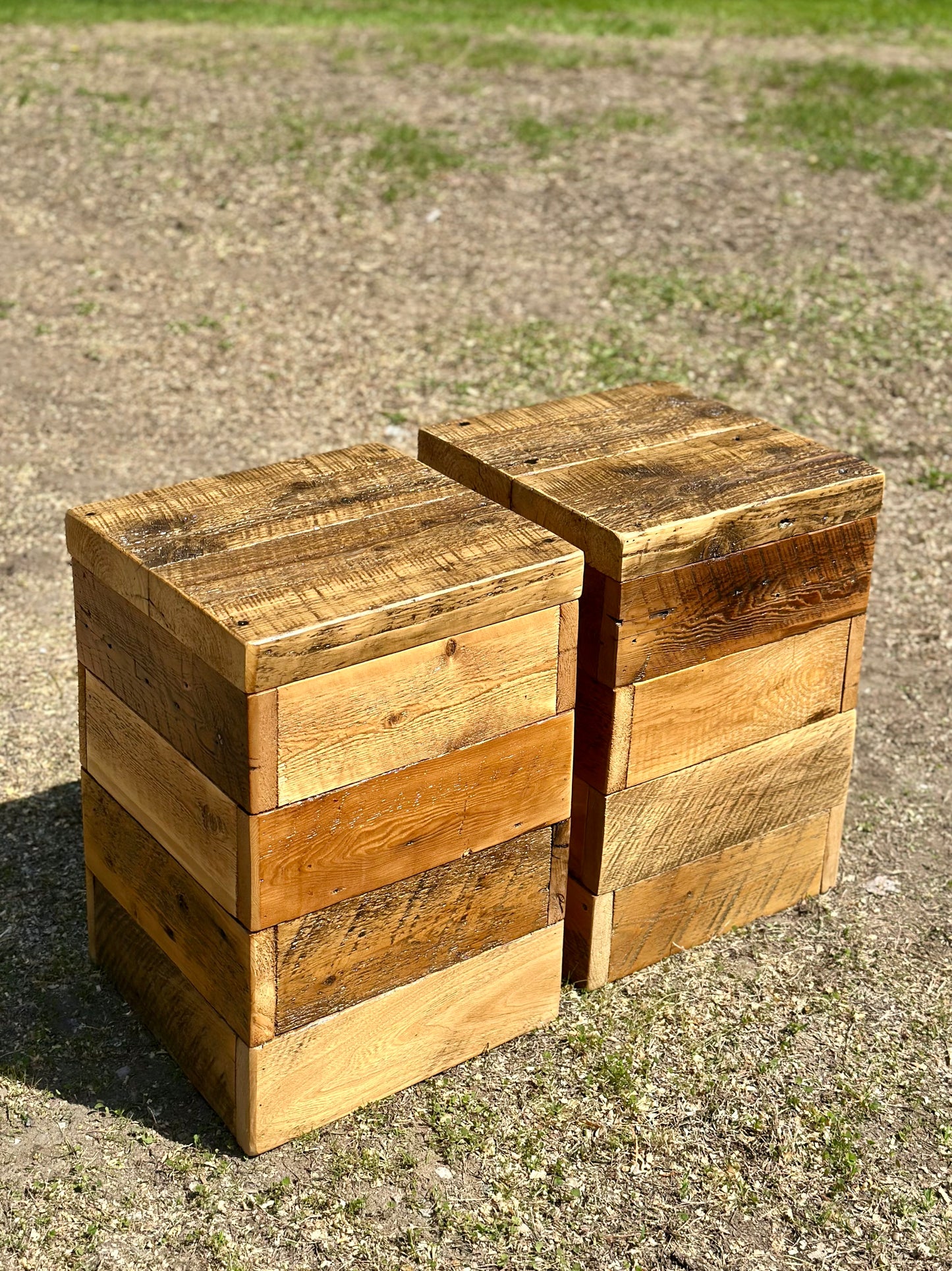Set of 2 Rustic Mixed Reclaimed Wood Side Tables / Night Stands