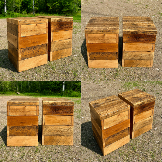 Set of 2 Rustic Mixed Reclaimed Wood Side Tables / Night Stands
