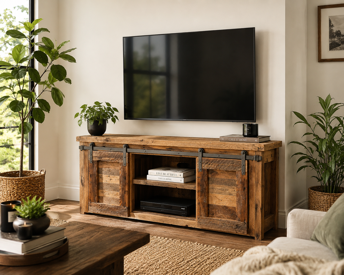 5' L Rustic Dual Barn Door Cabinet
