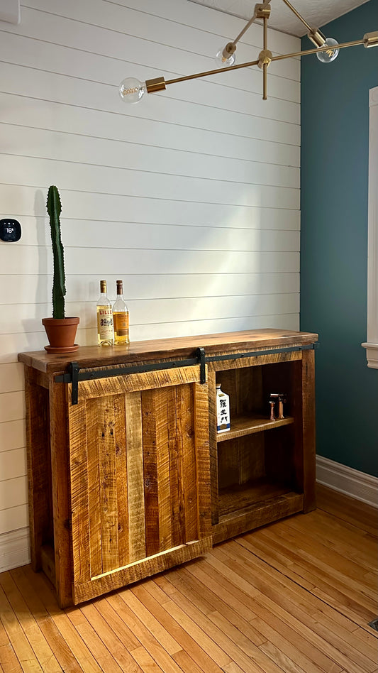 5’ L Rustic Reclaimed Wood Barn Door Cabinet