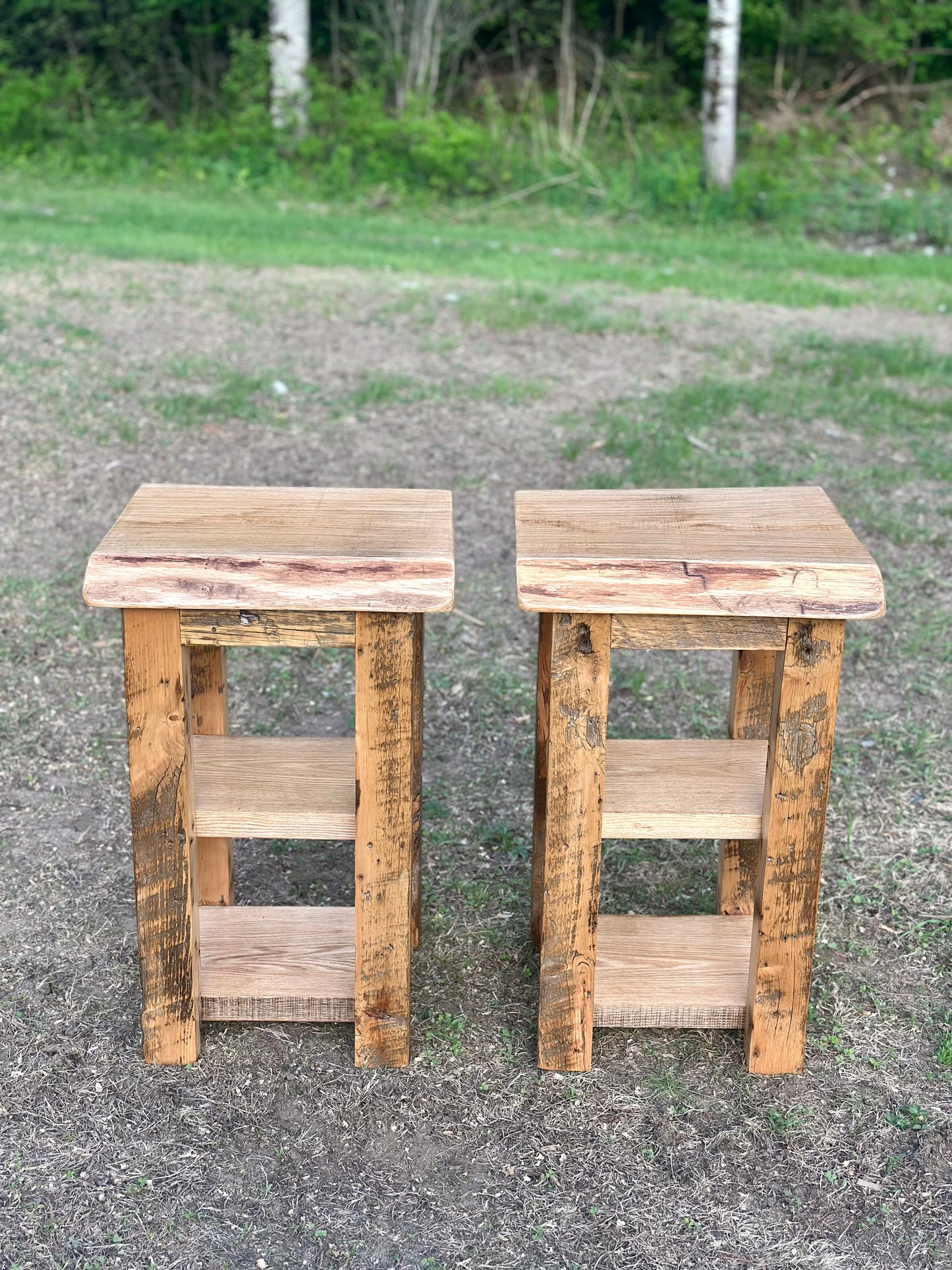 Set of 2 Rustic Wood Tables / Night Stands