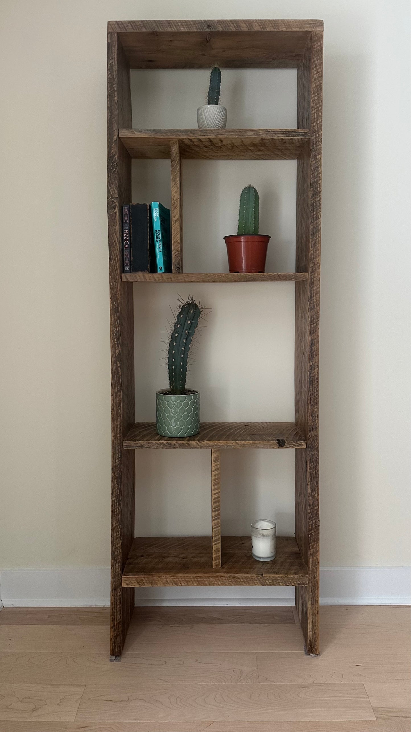 6’ H Rustic Reclaimed Wood Bookcase / Shelf