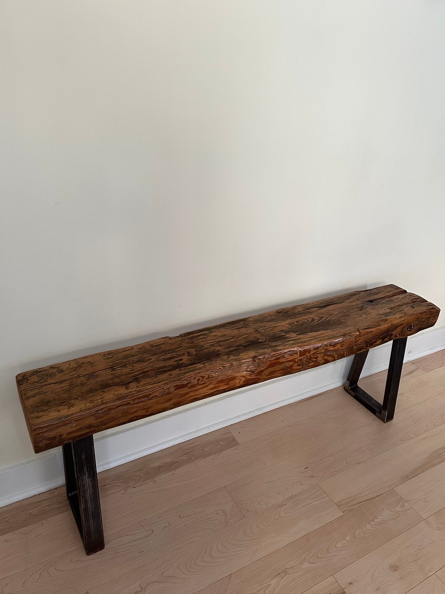 4 1/2’ Rustic Reclaimed Wood + Steel Bench