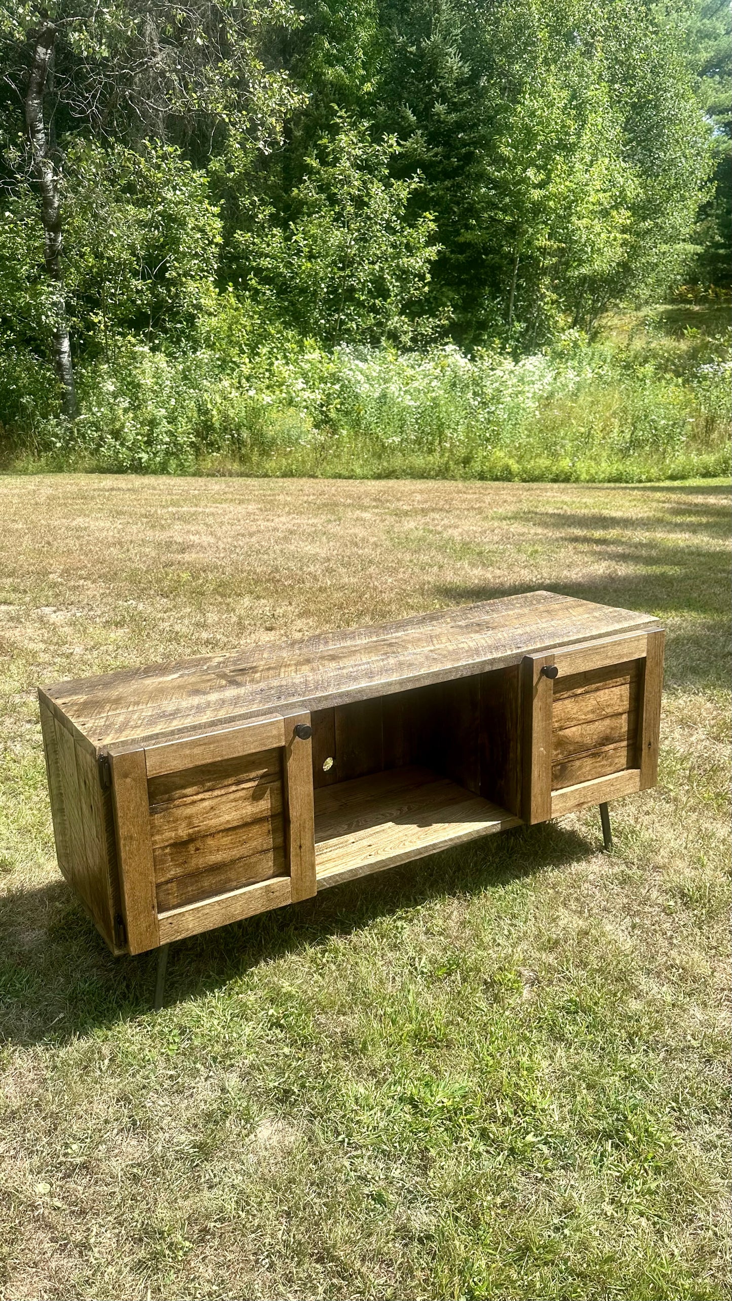 4’ Rustic Wood Media Stand on Pin Legs