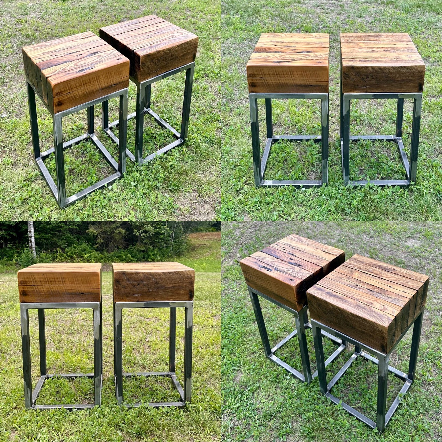 2 x Rustic Wood + Steel Tables