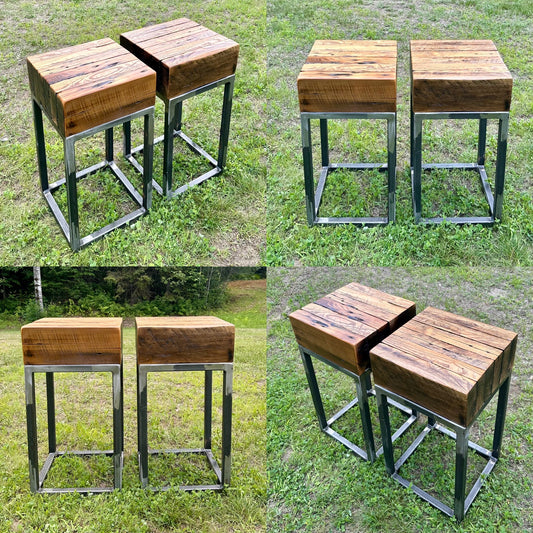 2 x Rustic Wood + Steel Tables