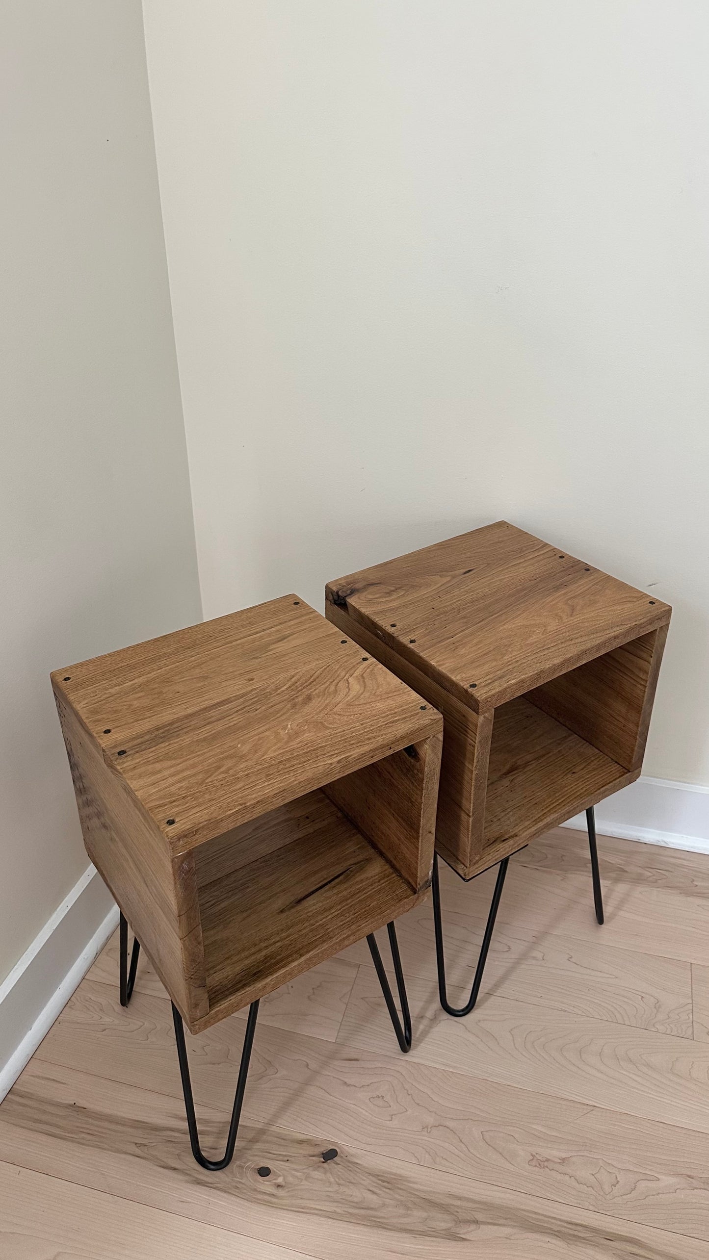 2 x Rustic Wood Side Tables / Night Stands