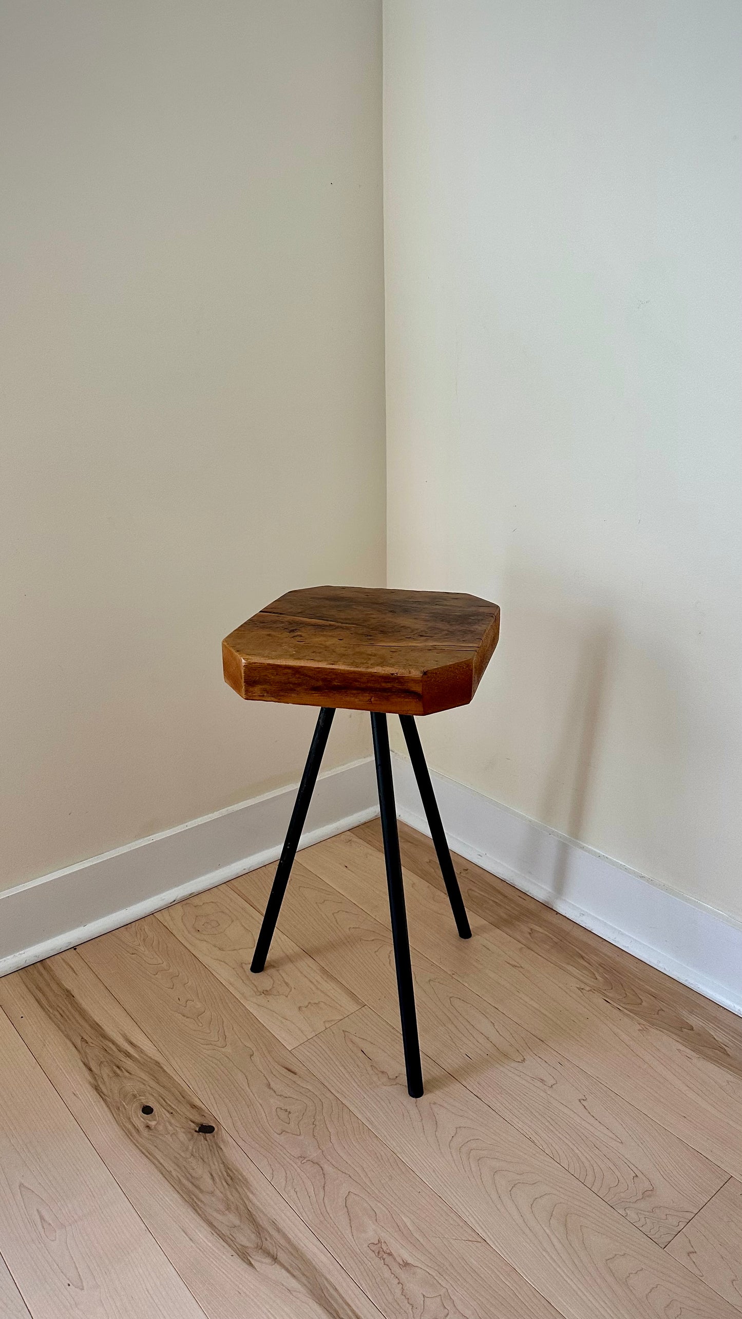 Wood side table / plant stand on steel tripod base