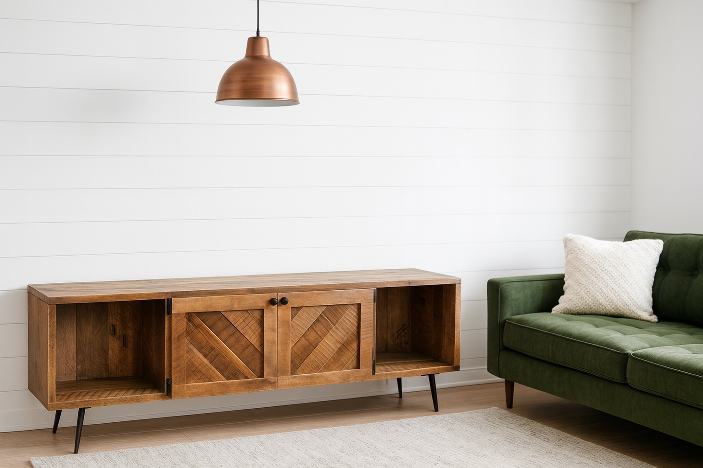 6’ L Rustic Reclaimed Wood MCM Inspired Media Cabinet