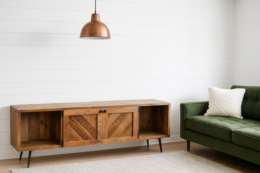 6’ L Rustic Reclaimed Wood MCM Inspired Media Cabinet