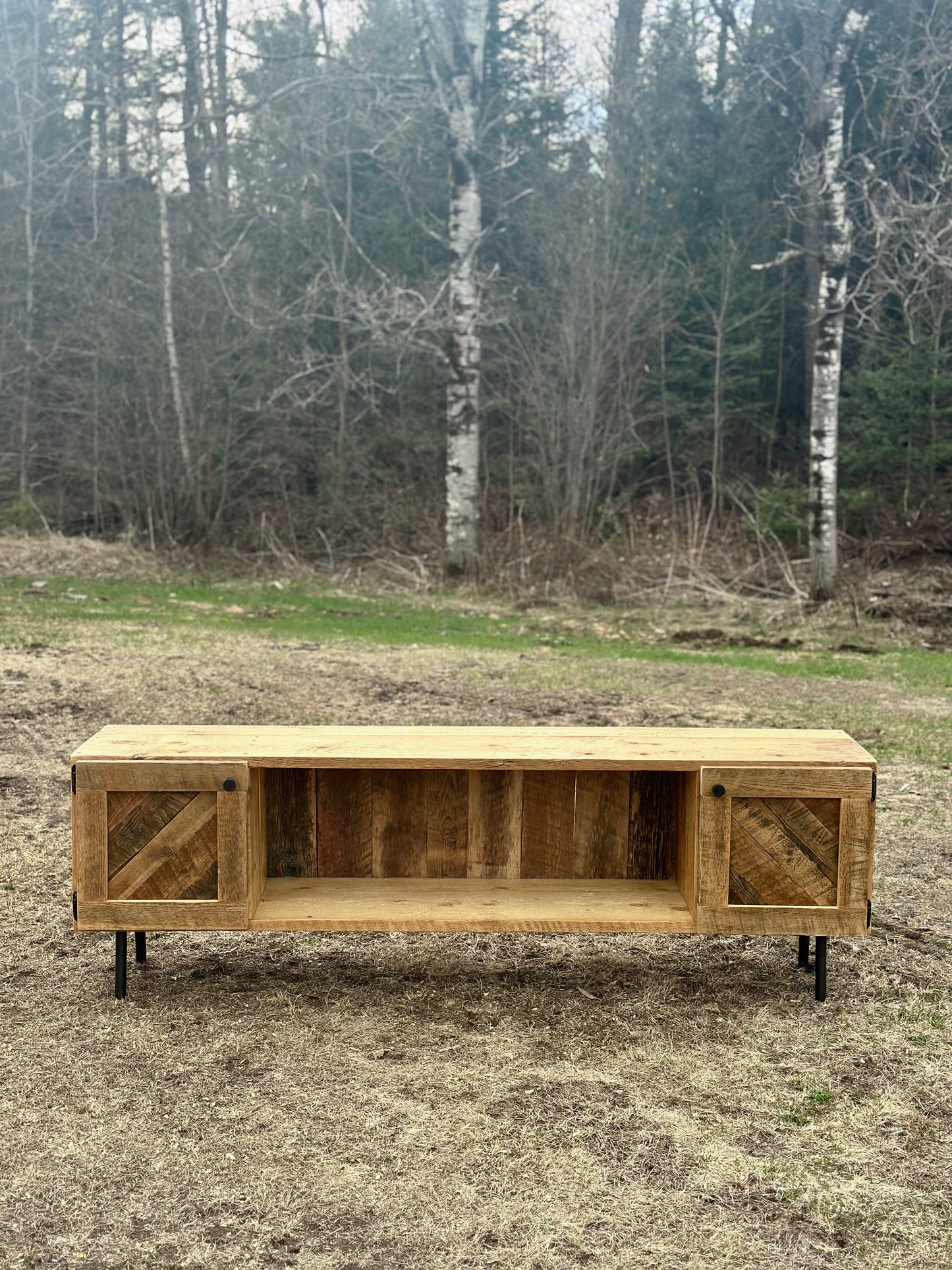 6' L Rustic Wood Media Stand / Cabinet - Pin Legs