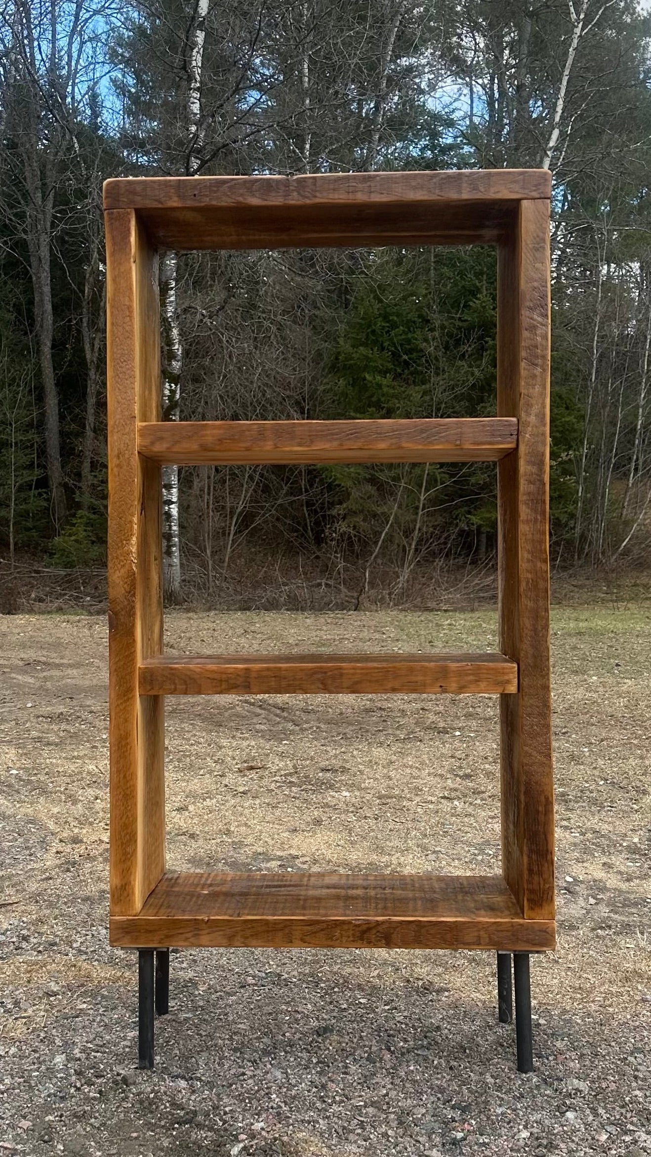 5’ H Rustic Reclaimed Wood + Steel Bookcase