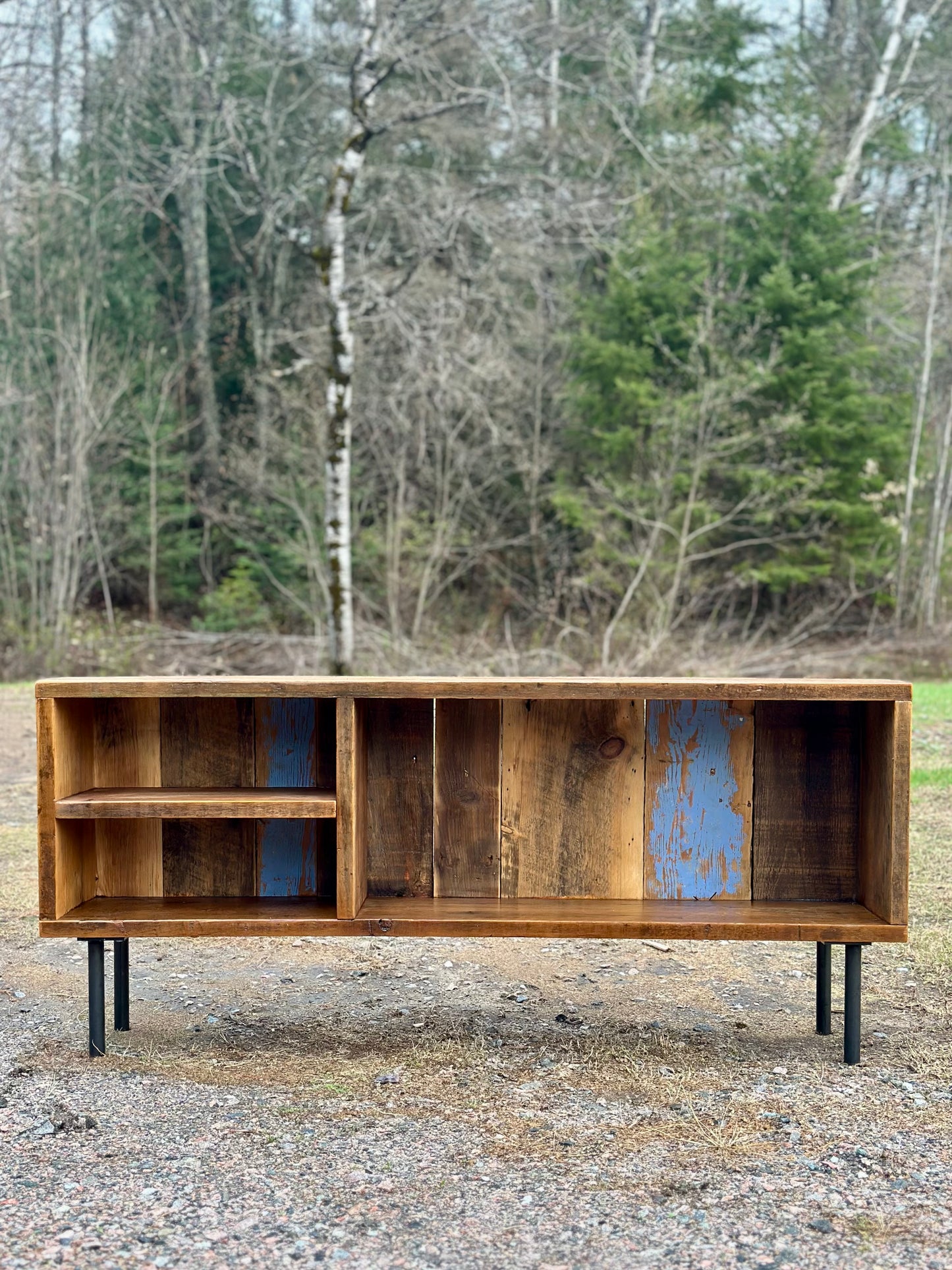 Rustic Reclaimed Wood Media Stand / Table on Pin legs