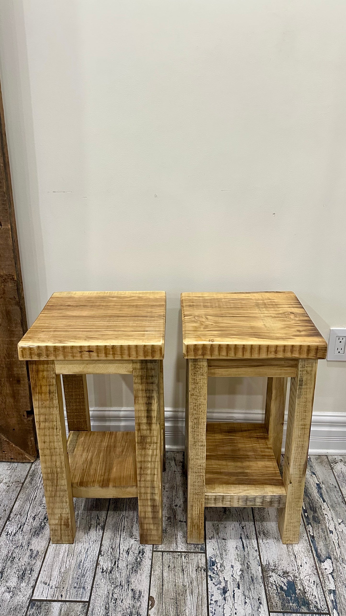 2 X Rustic Wood Side Tables / Night Stands