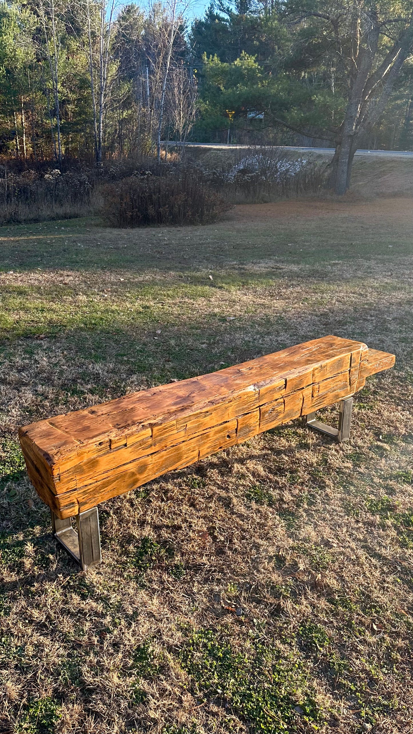 7’ L Rustic Reclaimed Hand Hewn Beam Bench / Low Console