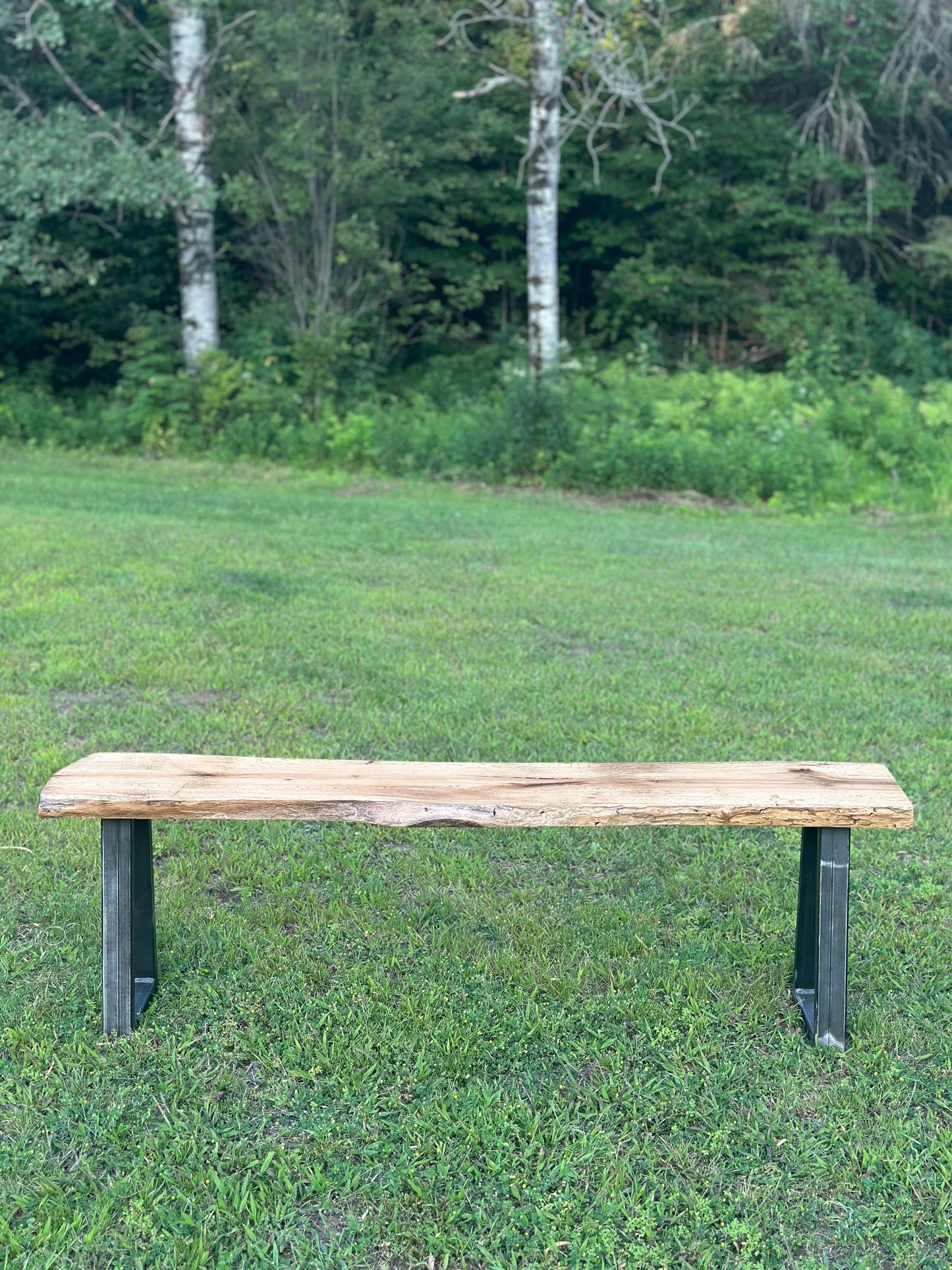 4.5' L Rustic Live Edge Maple Bench on Steel Legs