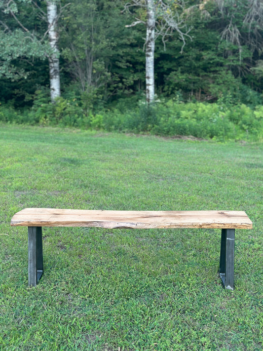 4.5' L Rustic Live Edge Maple Bench on Steel Legs