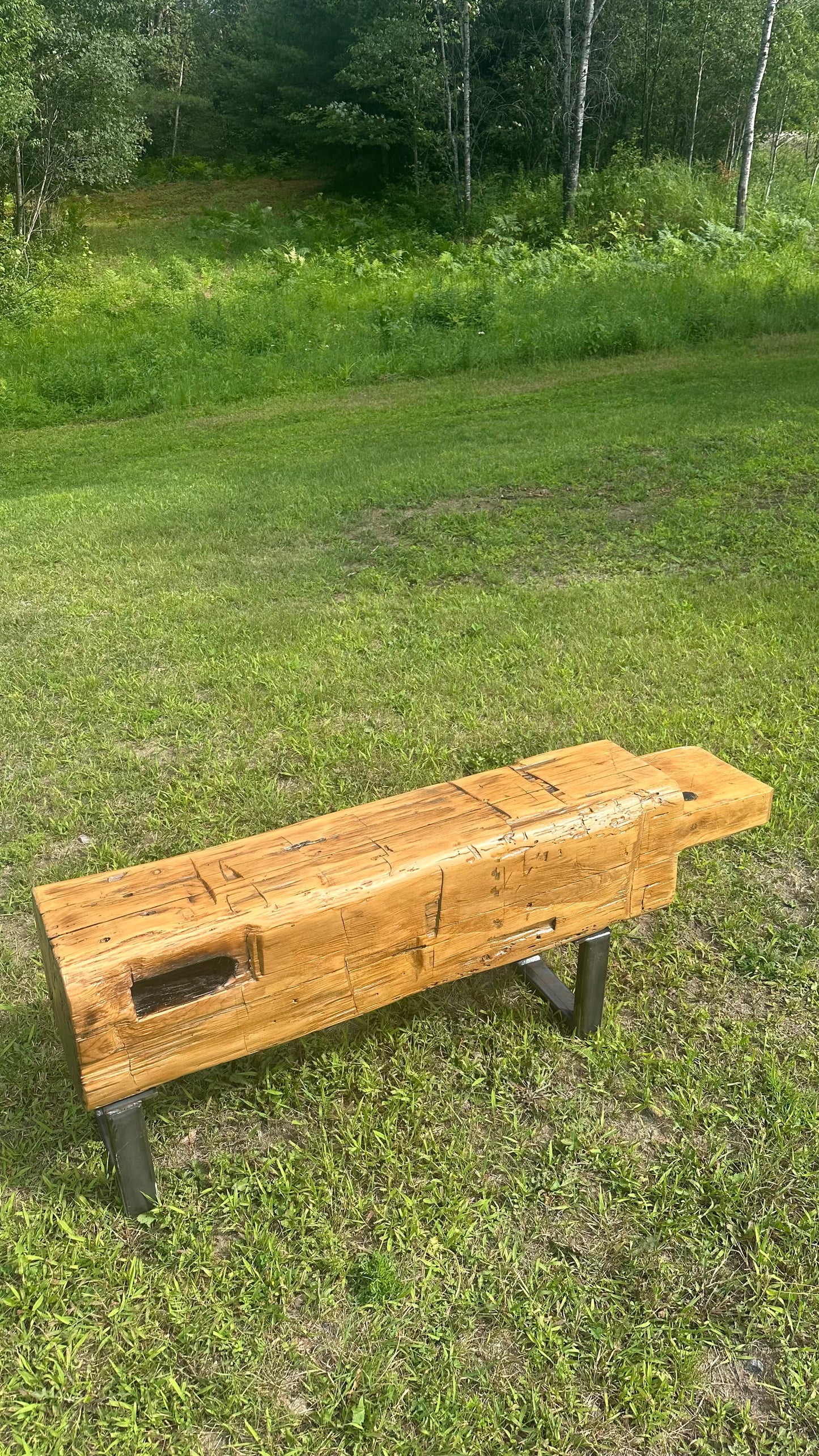 4' L Rustic Wood Beam Bench