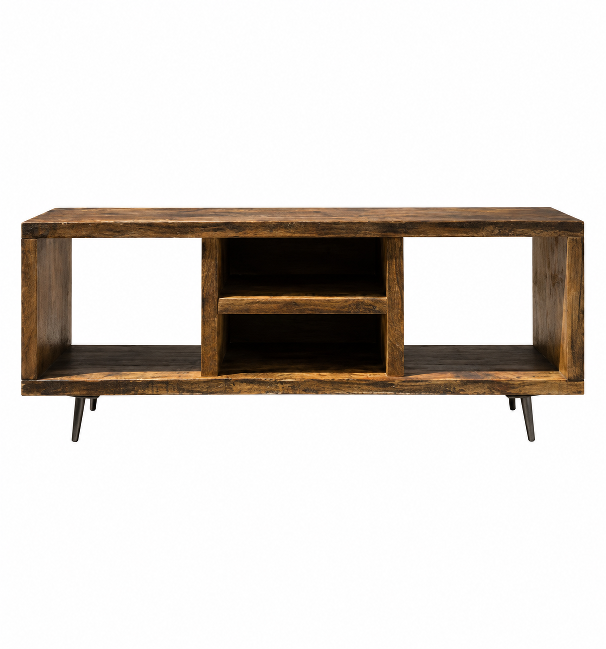 6' L Rustic Wood Media Stand on Pin Legs