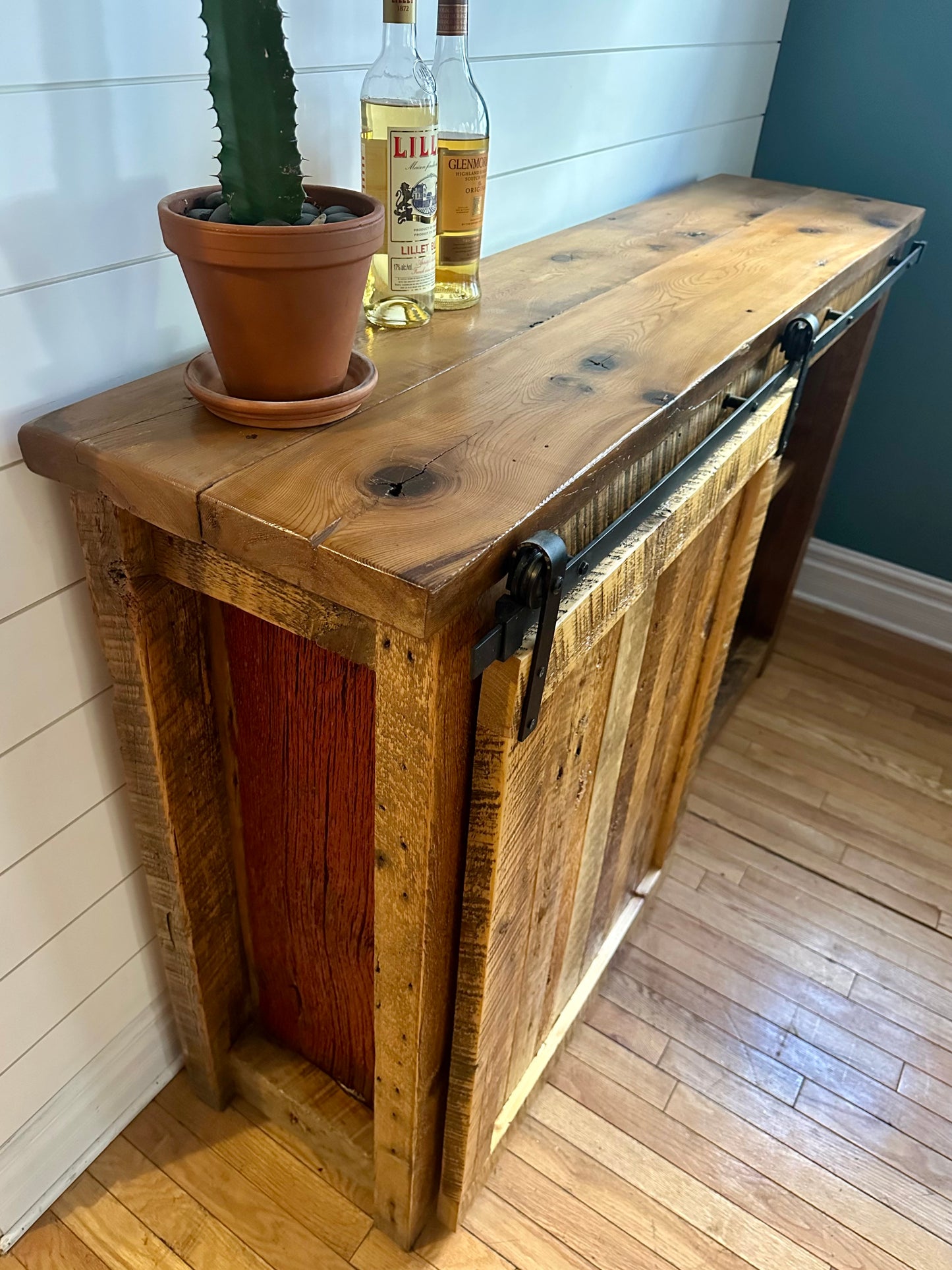 5’ L Rustic Reclaimed Wood Barn Door Cabinet