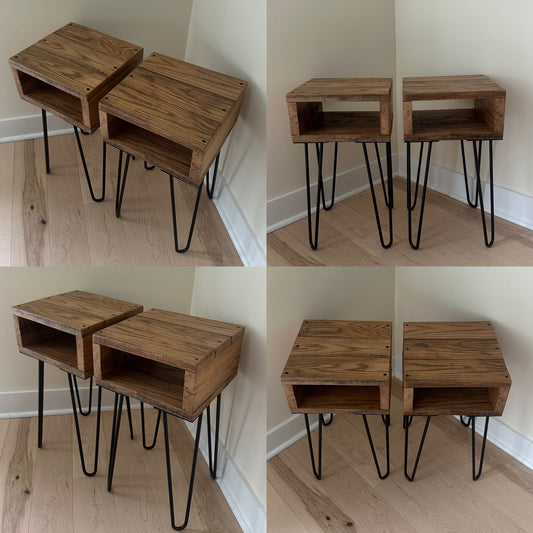 2 x Rustic Oak Wood Night Stands / Side Tables