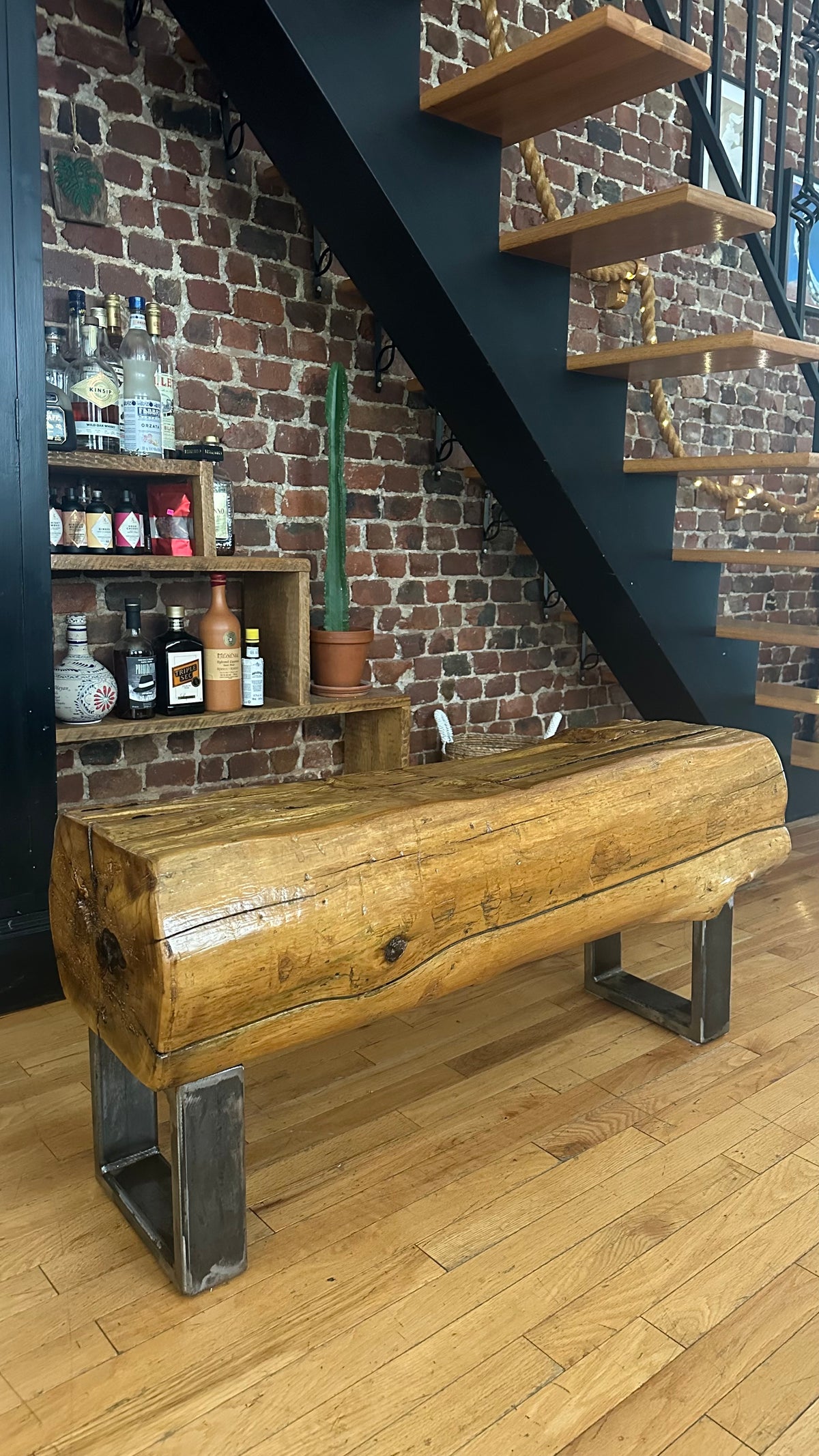 3.5' L Rustic Wood Timber Bench - Steel Legs