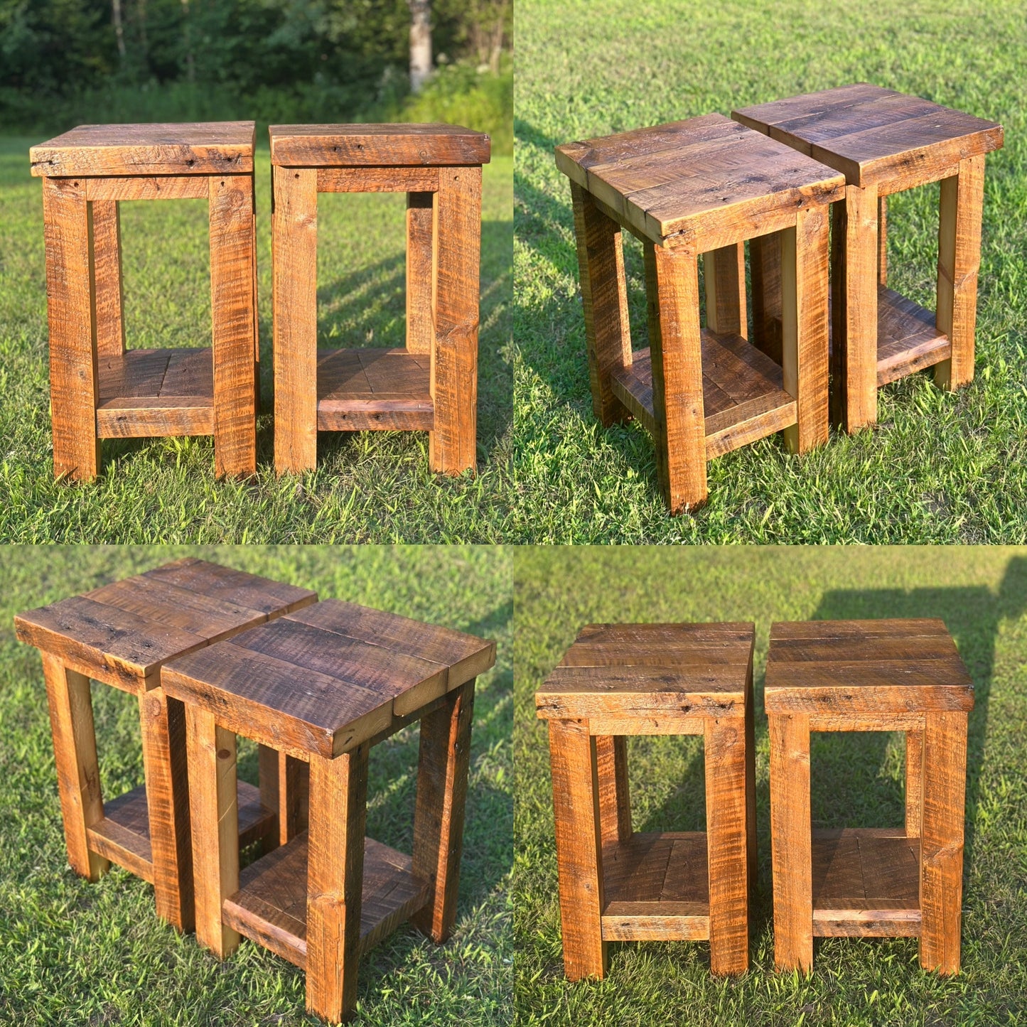 Set of 2 x Rustic Wood Side Tables Night Stands