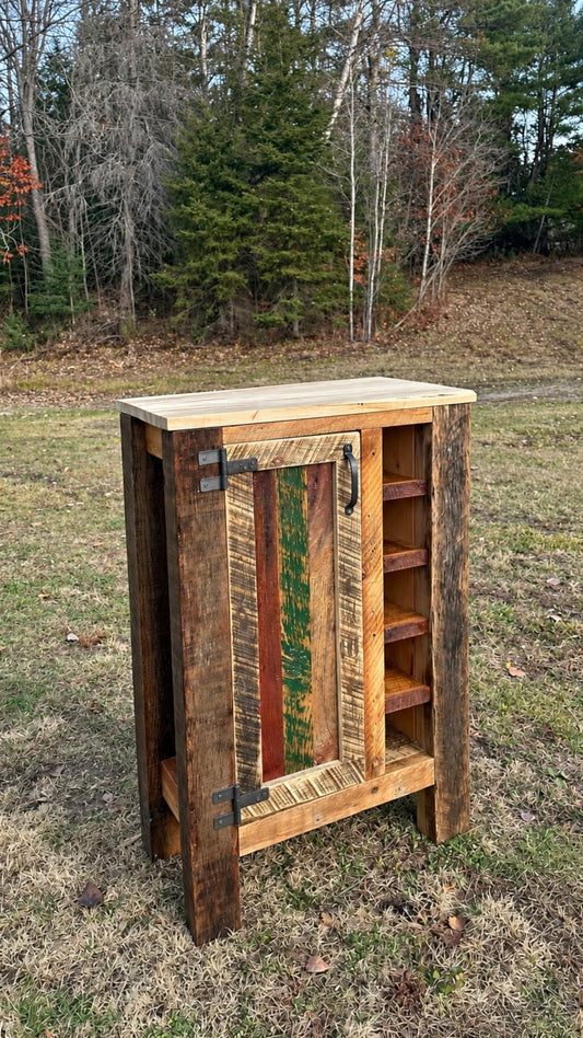 Rustic Reclaimed Wood Bar Height Cabinet