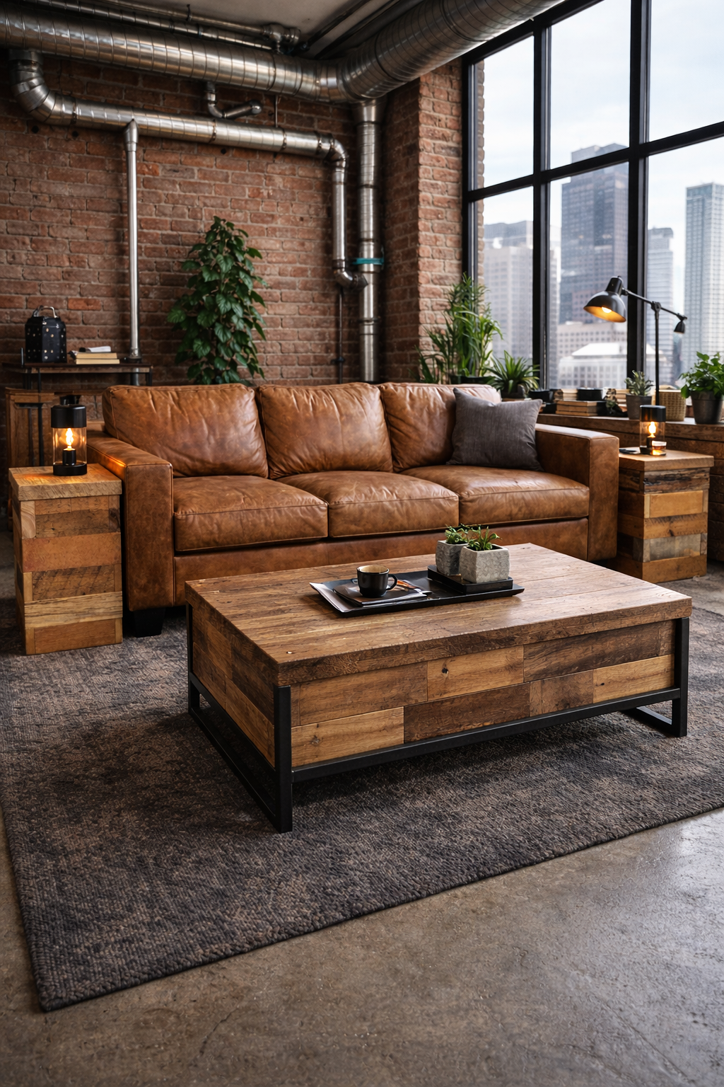 2 x Rustic Mixed Wood Side Tables