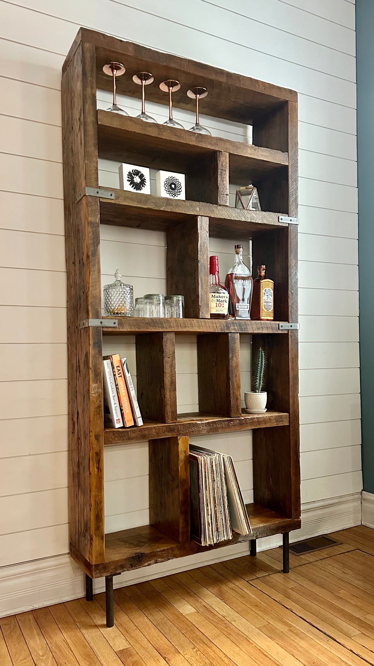 6.5' H Rustic Reclaimed Wood Bookcase - Steel Legs