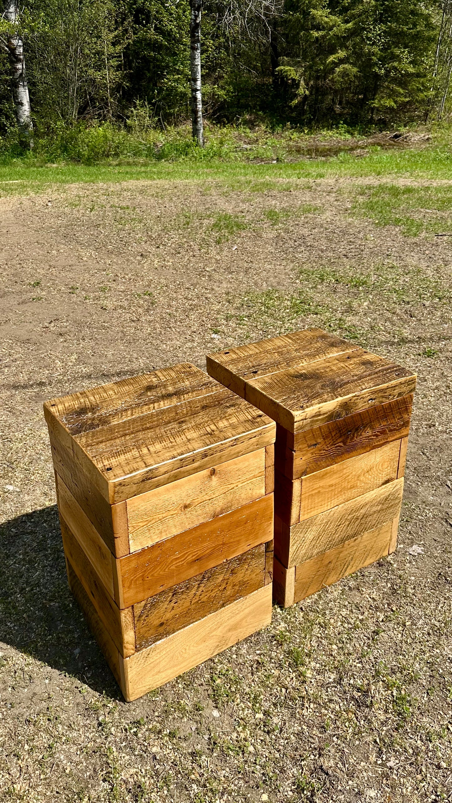 Set of 2 Rustic Mixed Reclaimed Wood Side Tables / Night Stands
