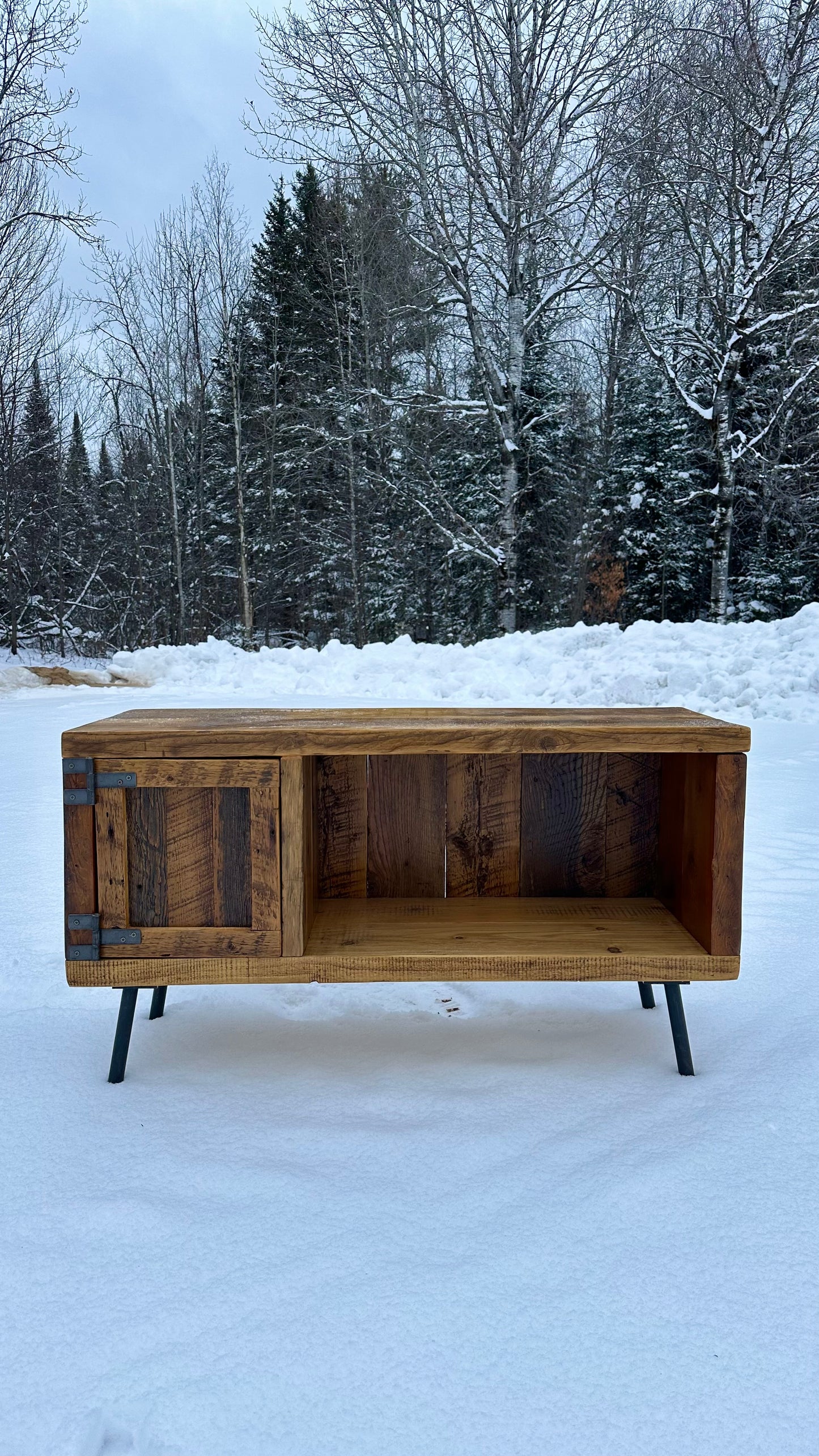 3 1/2’ L Rustic Reclaimed Wood Media Stand