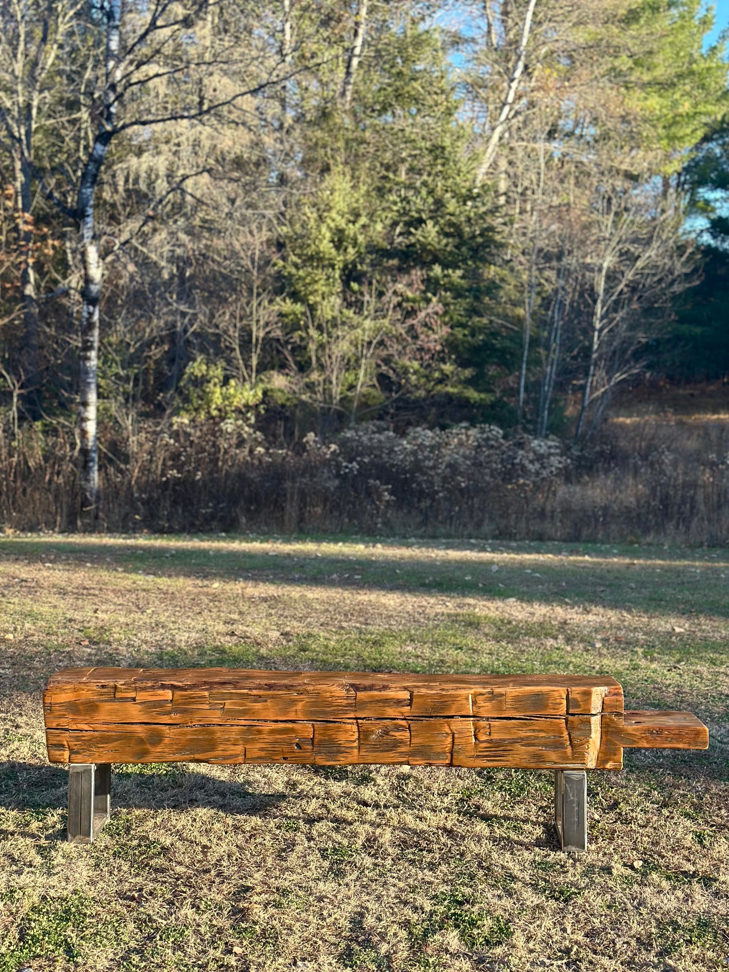 7’ L Rustic Reclaimed Hand Hewn Beam Bench / Low Console