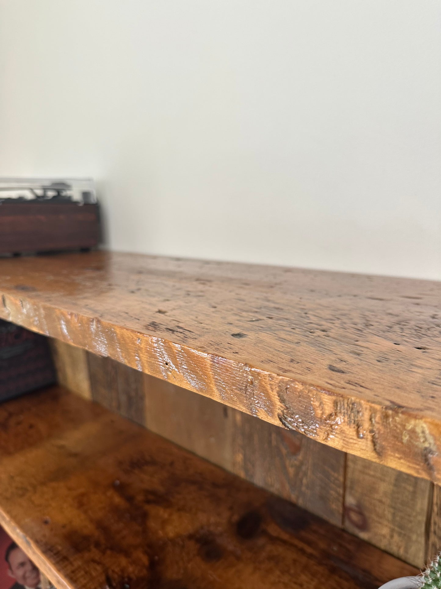 4' L Rustic Reclaimed Wood Media / Bar Table